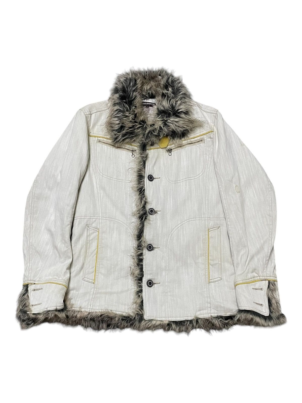 If Six Was Nine × Le Grande Bleu (L.G.B.) × Vintage Hideaways Japan Cyber Grunge Fur Afghan Denim Coat Jacket Size US M / EU 48-50 / 2 - 2 Thumbnail