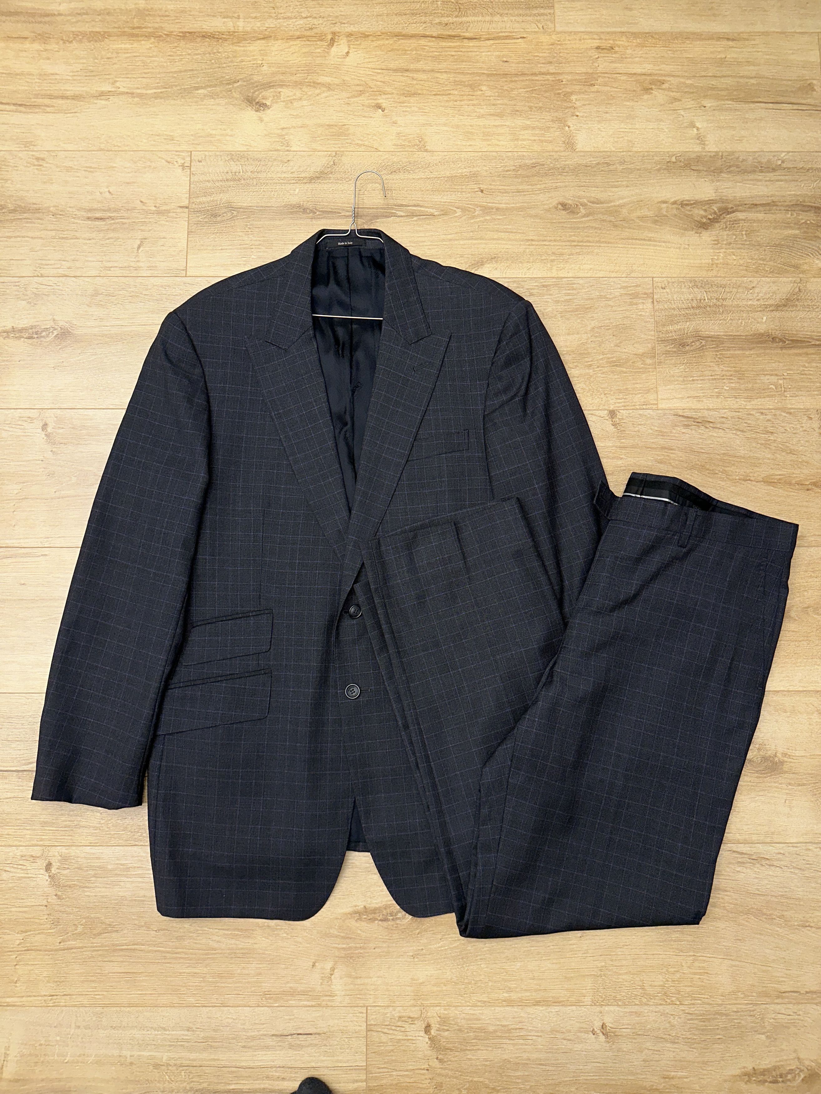 Versace Collection Windowpane Full Suit 54 Long 7 Purple