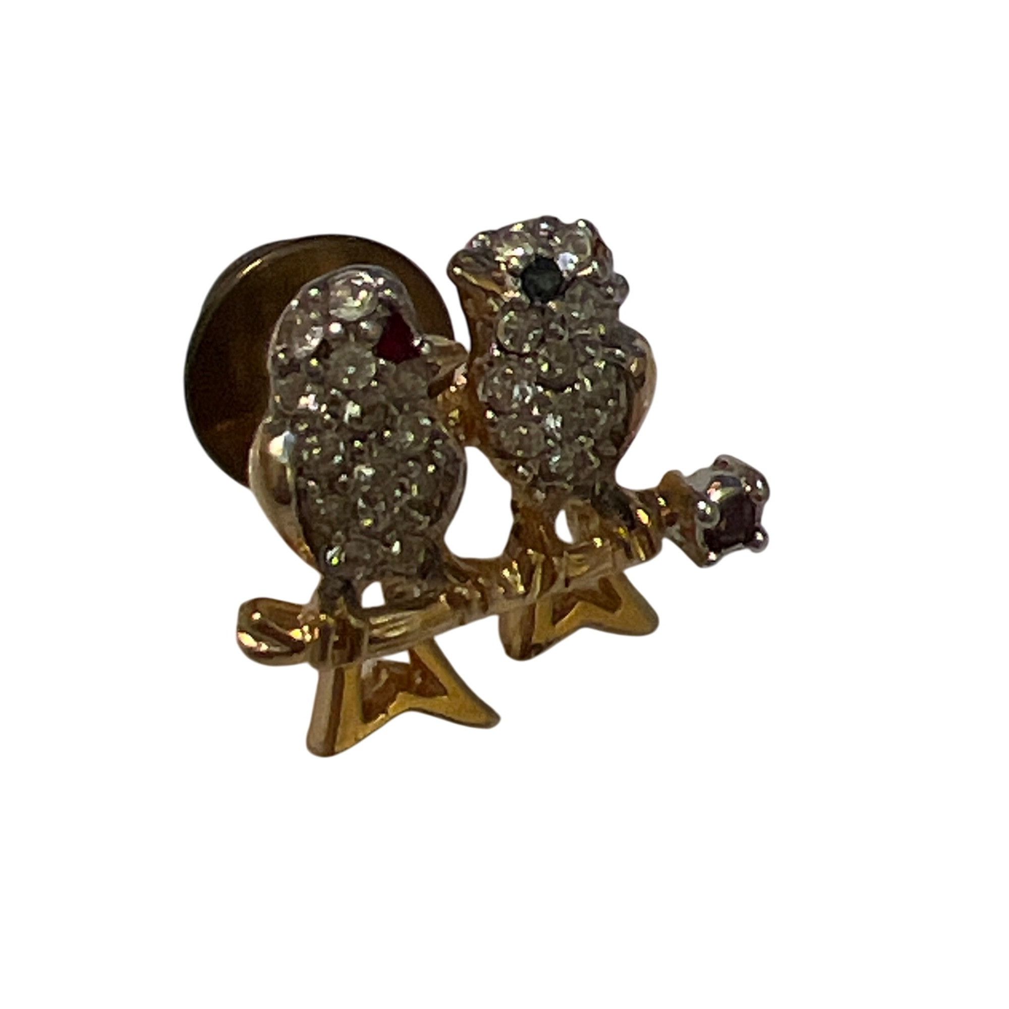 Other Vintage Gold Tone Bird Lovebirds Brooch Pin Rhinestones Crys Size ONE SIZE - 2 Thumbnail
