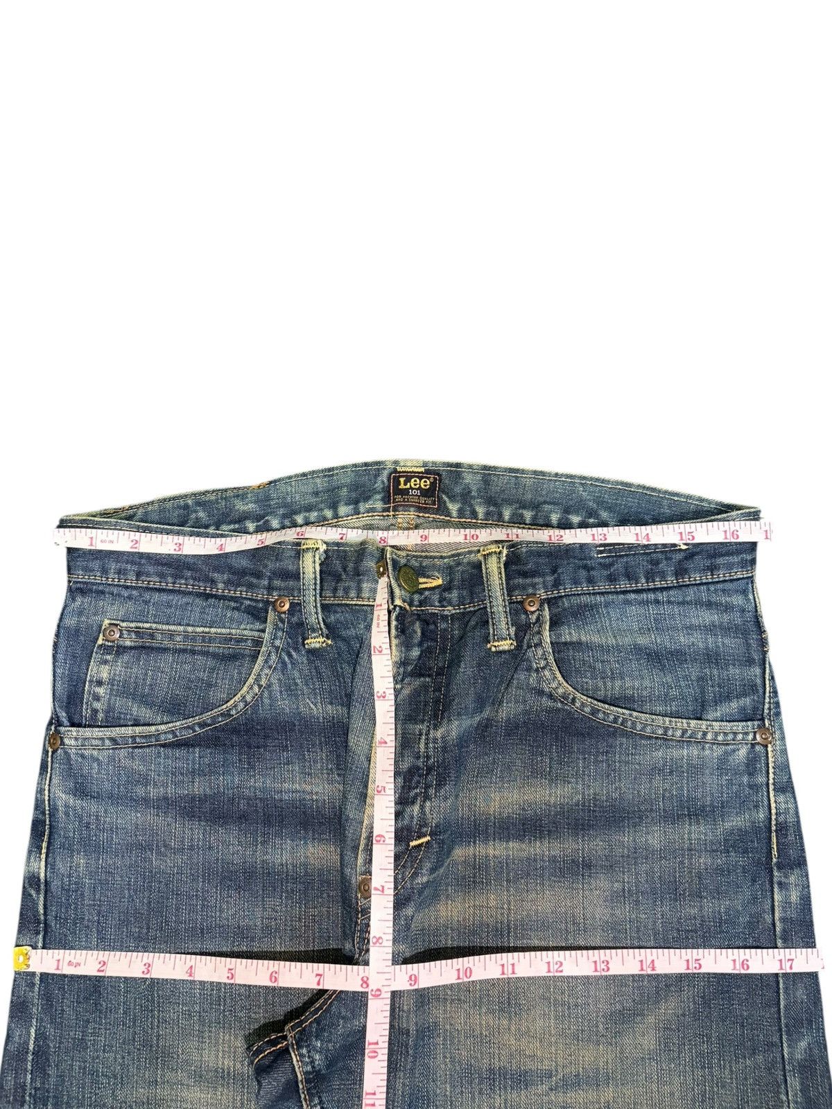 Lee Vintage 90s Lee 101 Selvedge Mud Wash Distress Loose Jeans Size US 33 - 6 Thumbnail