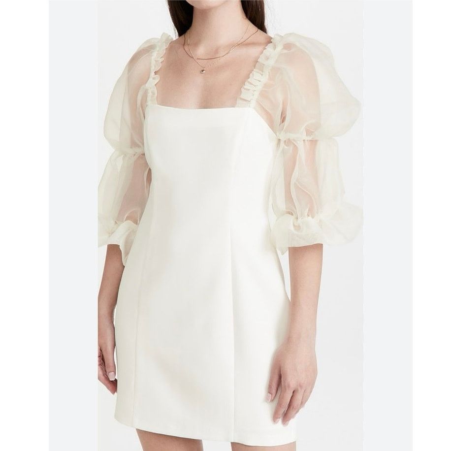 NWT Amanda Uprichard Tia Dress White Puff Sleeve Sz S Revolv