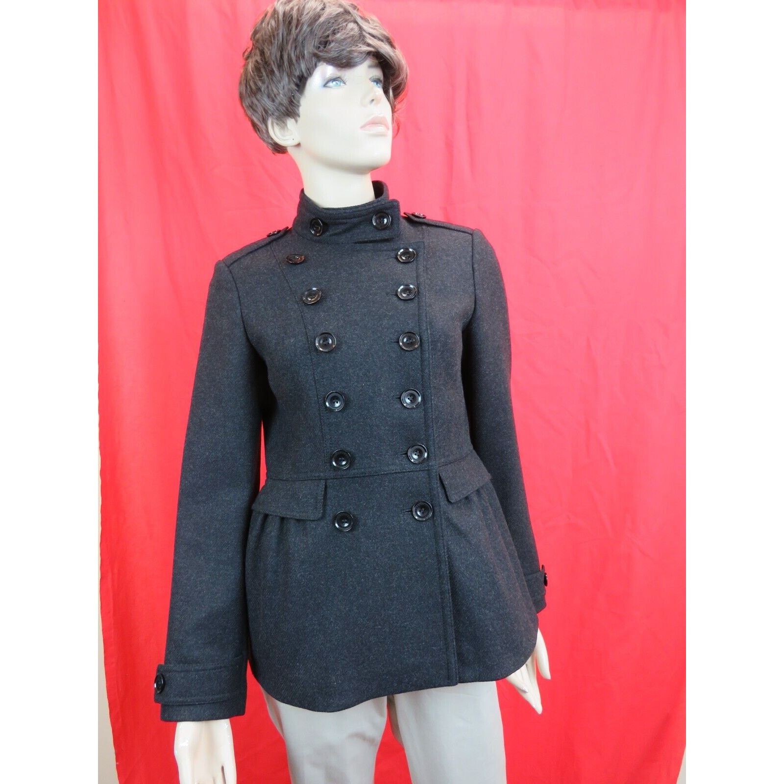 Burberry BURBERRY ADAMSLEIGH DARK GREY WOOL PEA COAT 12 14 46 Size XL / US 12-14 / IT 48-50 - 1 Thumbnail