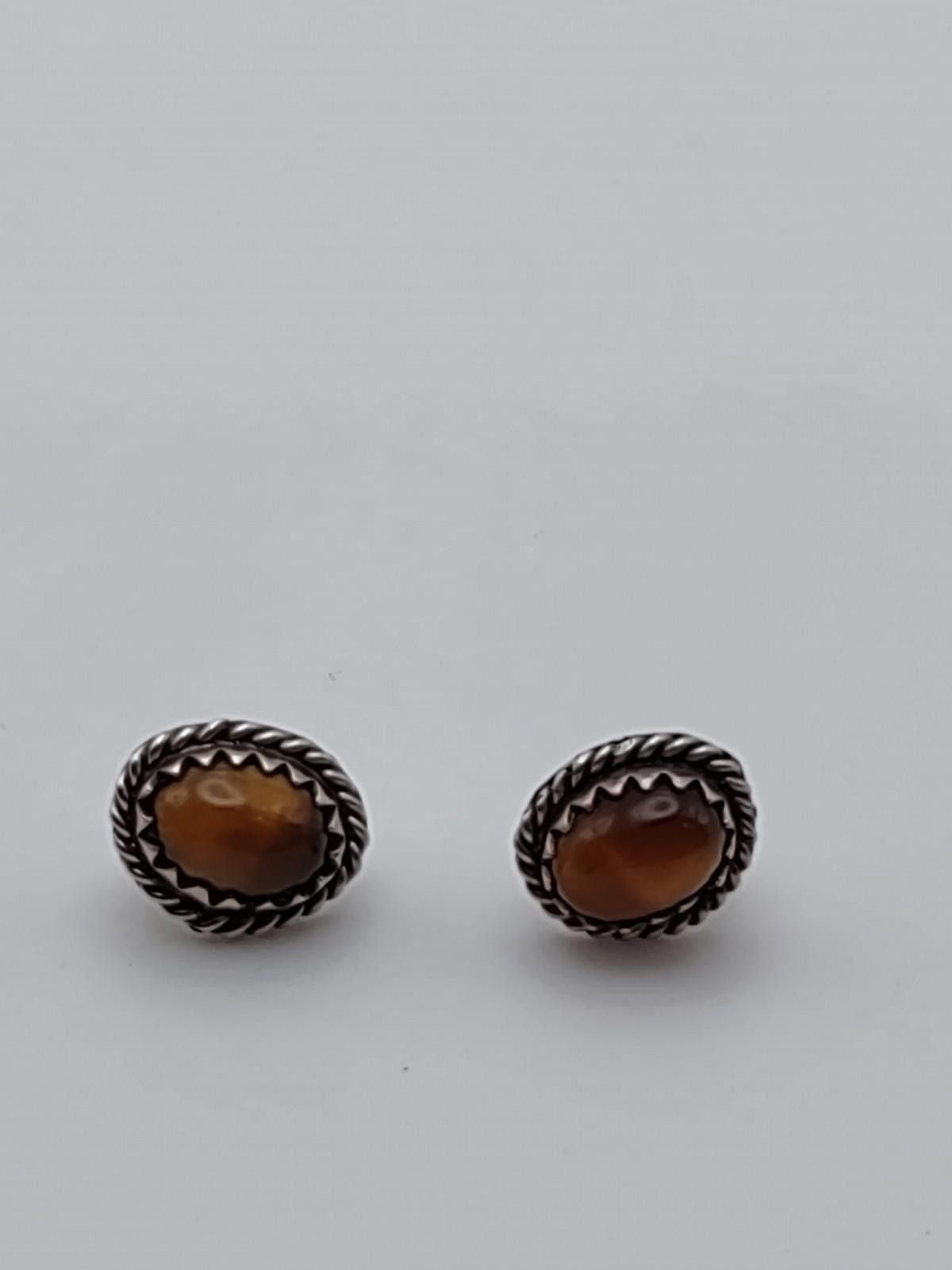 The Unbranded Brand 925 Sterling Tiger Eye Stud Earrings Size ONE SIZE - 1 Thumbnail