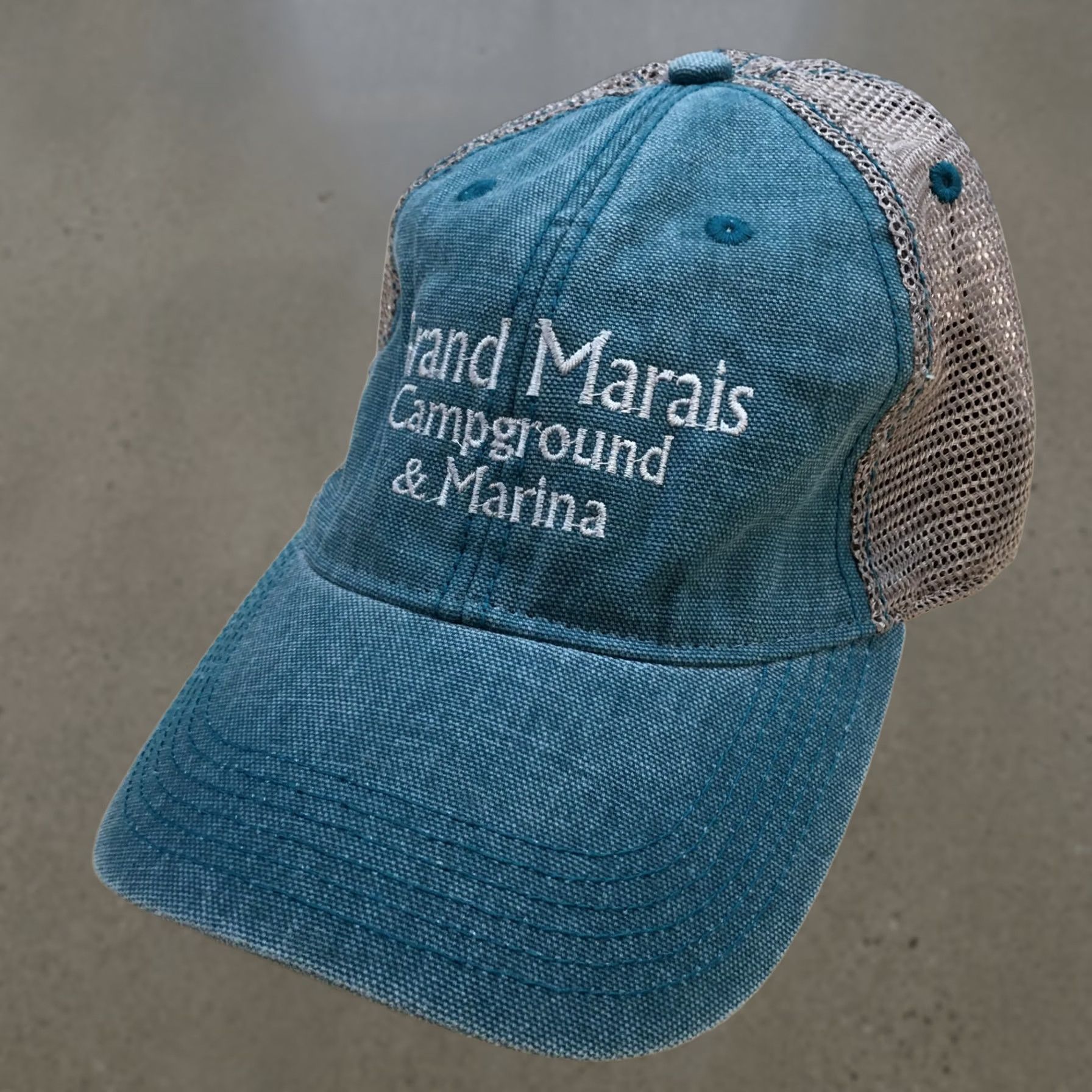 Our Legacy Legacy Trucker Hat Grand Marais Campground Mens Blue Gray OS Embroidered Logo Size ONE SIZE - 1 Thumbnail