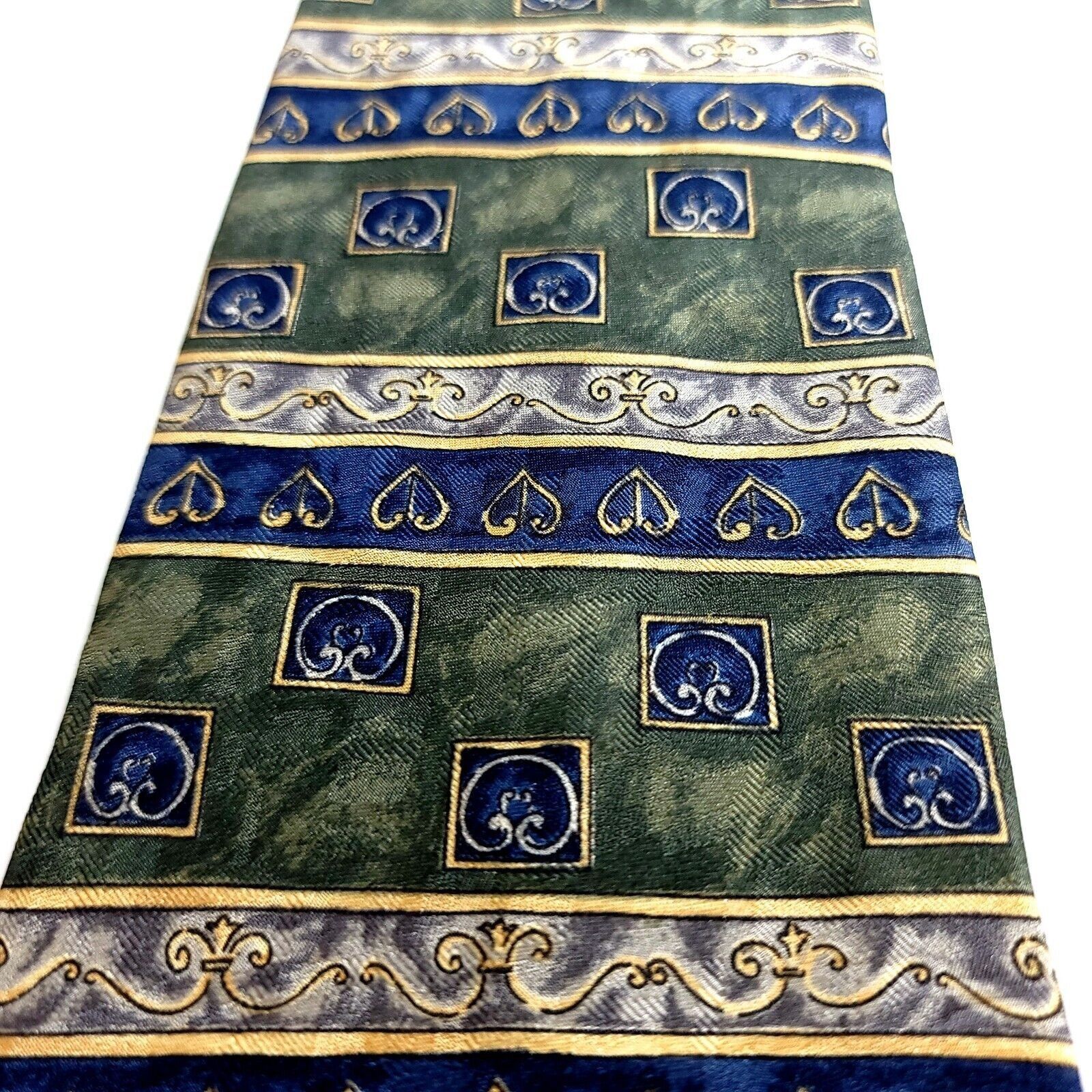 Designer Barrington Blue Green Baroque Print Wide Silk Tie Size ONE SIZE - 2 Thumbnail