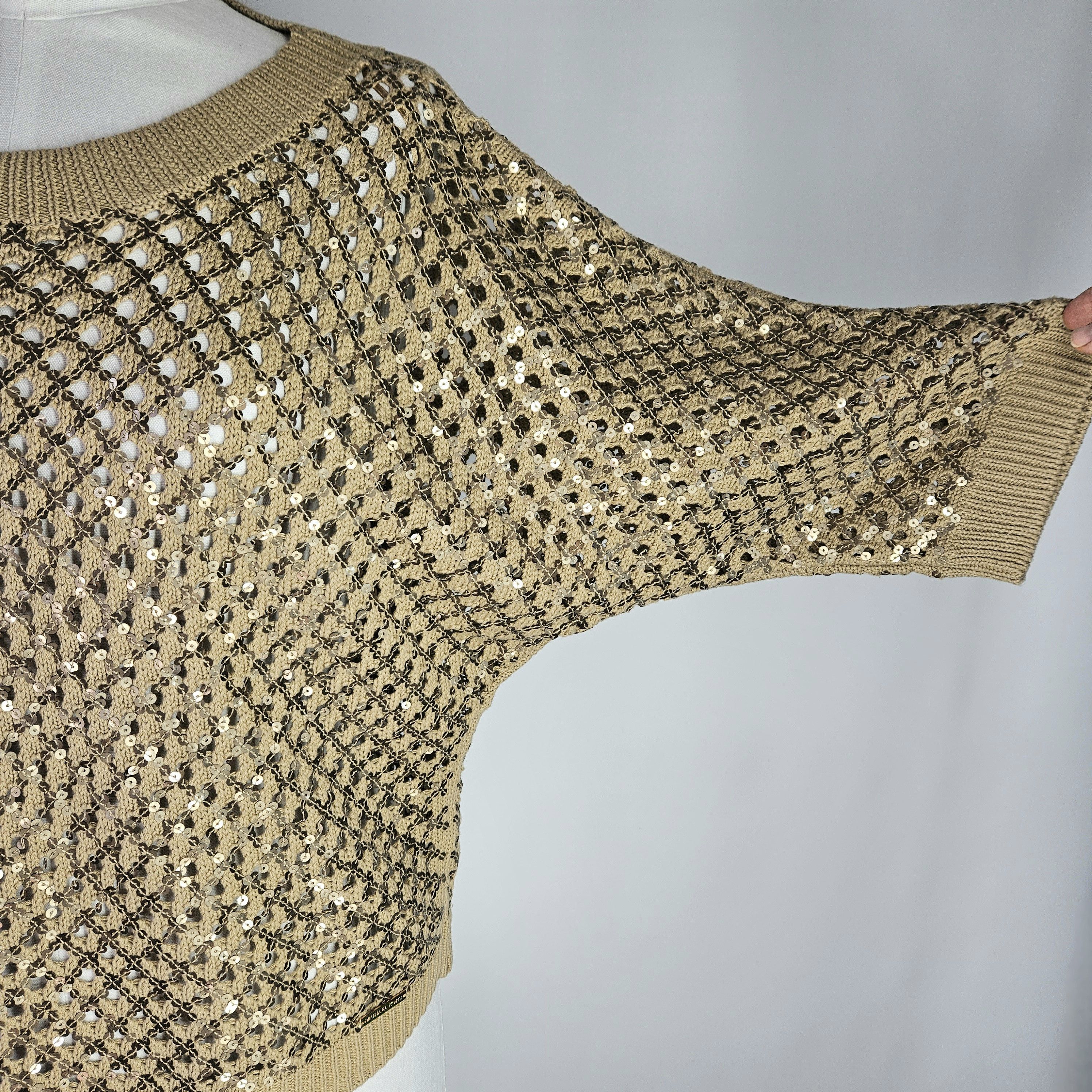 Michael Kors Michael Kors Size L NEW Sweater Cotton Gold Open Knit Sequin Size L / US 10 / IT 46 - 5 Thumbnail