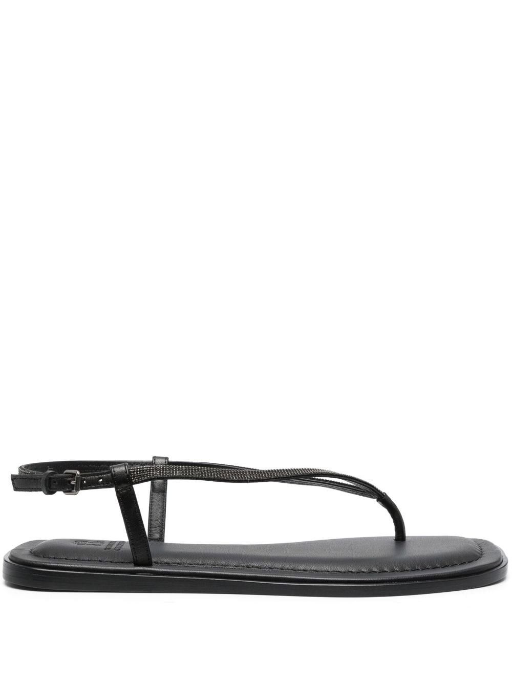 o1y0725 Ankle Strap Thong Leather Sandals in Black