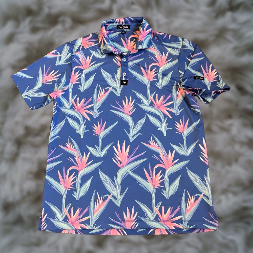 Vintage Blue Pink Tropical Floral Polo Shirt Mens Regular sz M Size US M / EU 48-50 / 2 - 1 Thumbnail