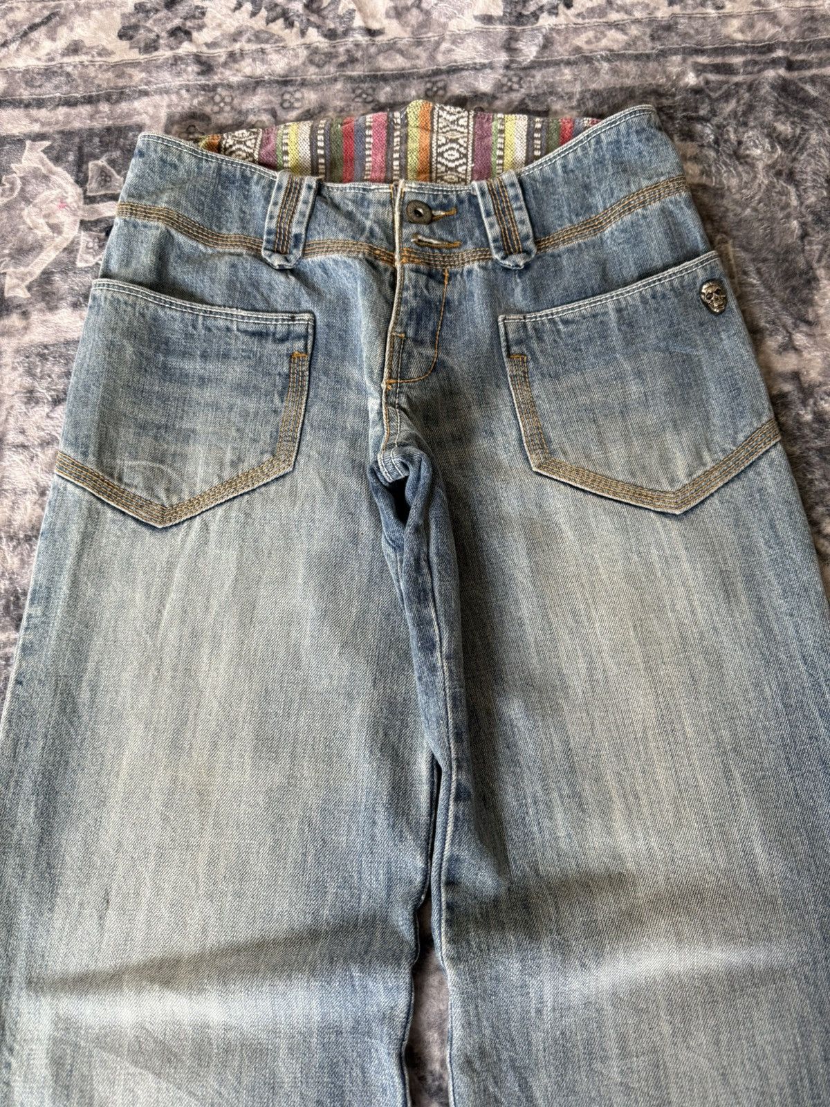 Japanese Brand Kooks & Phellica Flared Tribal Waist Skull Emblem Jeans Size US 28 / EU 44 - 3 Thumbnail