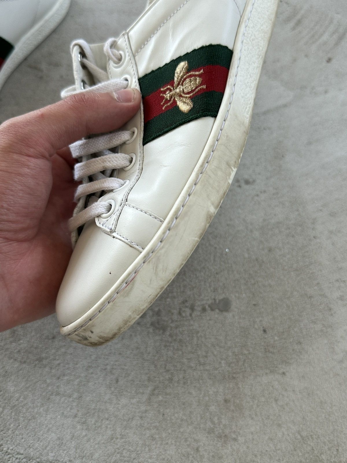 Gucci Gucci Ace Sneaker Bee White Leather Womens Sneakers EU34 Size US 4.5 / IT 34.5 - 11 Thumbnail
