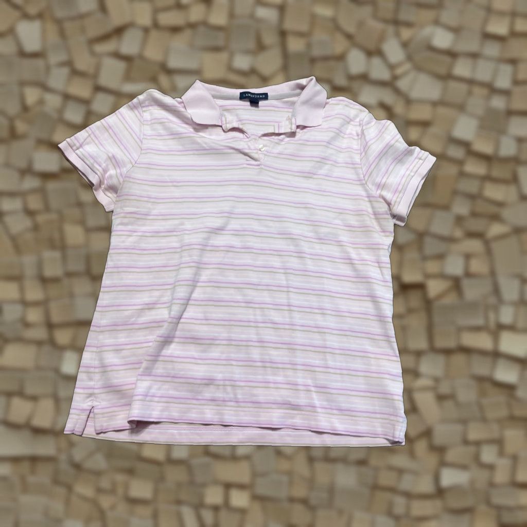 Lands' End Lands' End Shirt Polo Short Sleeve Womens Medium Yellow Pink Green White Button Collared Casual Modern Lightweight Regular Size M / US 6-8 / IT 42-44 - 1 Thumbnail