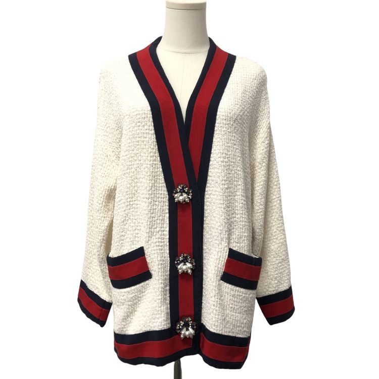 Gucci Gucci Web Pearl Button Cardigan Size 40 Size S / US 4 / IT 40 - 1 Thumbnail
