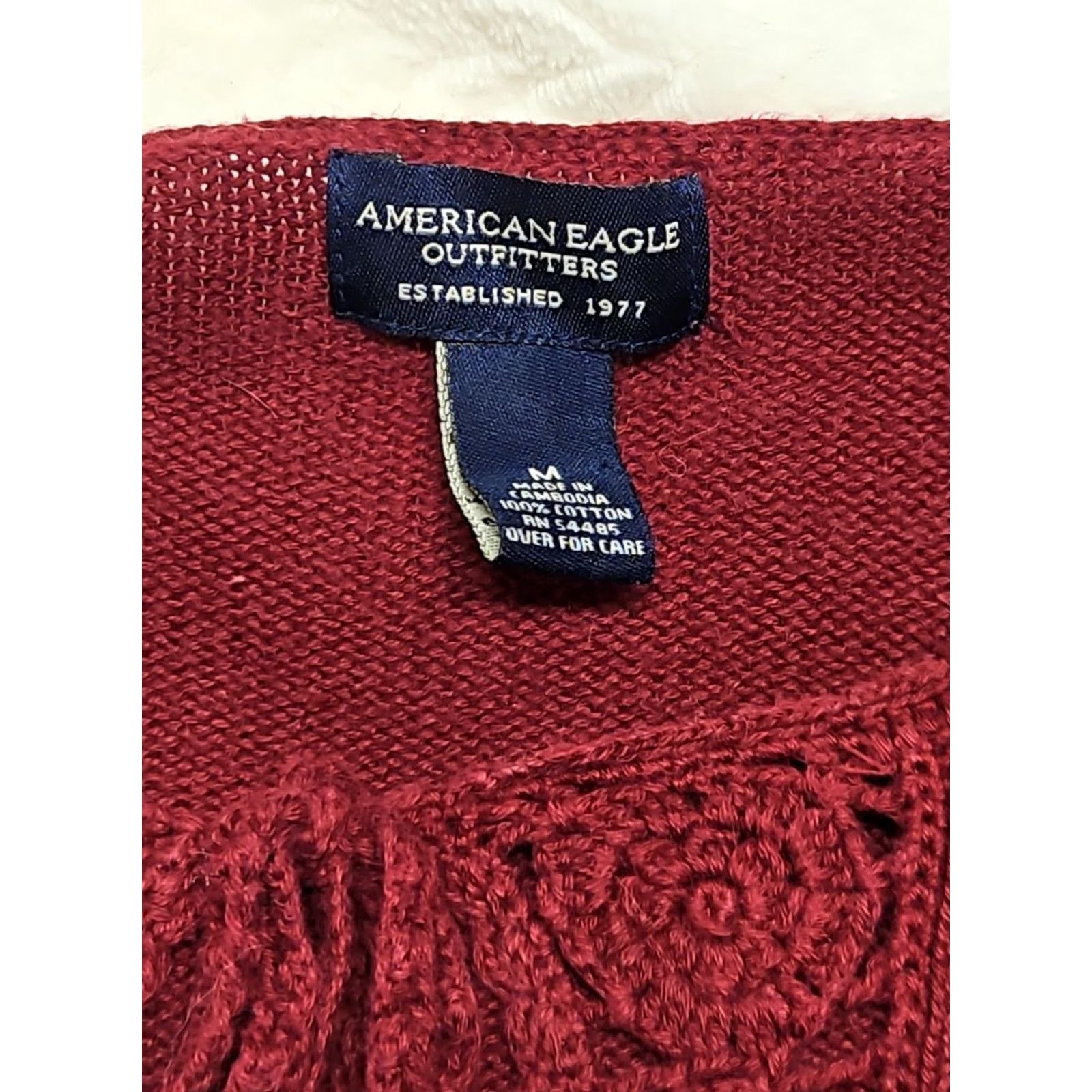 American Eagle Outfitters VINTAGE American Eagle Outfitters Bohemian Women’s Medium Red Crochet Lace Inset Blouse Size M / US 6-8 / IT 42-44 - 3 Thumbnail