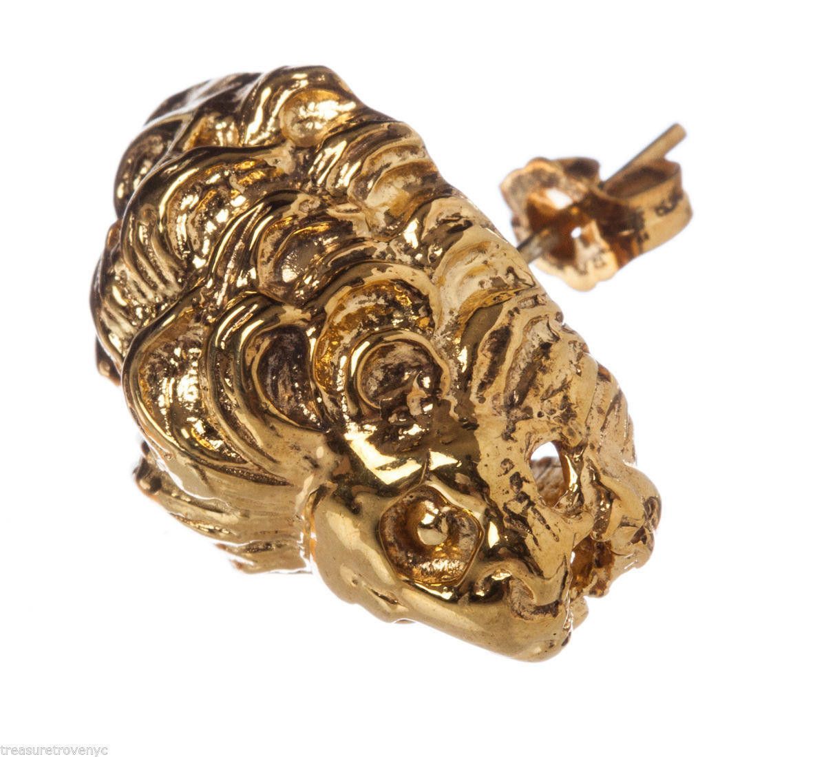 Designer 18 kt Gold Plated Brass Etruscan Lion Earrings Alberto Juan Size ONE SIZE - 2 Thumbnail