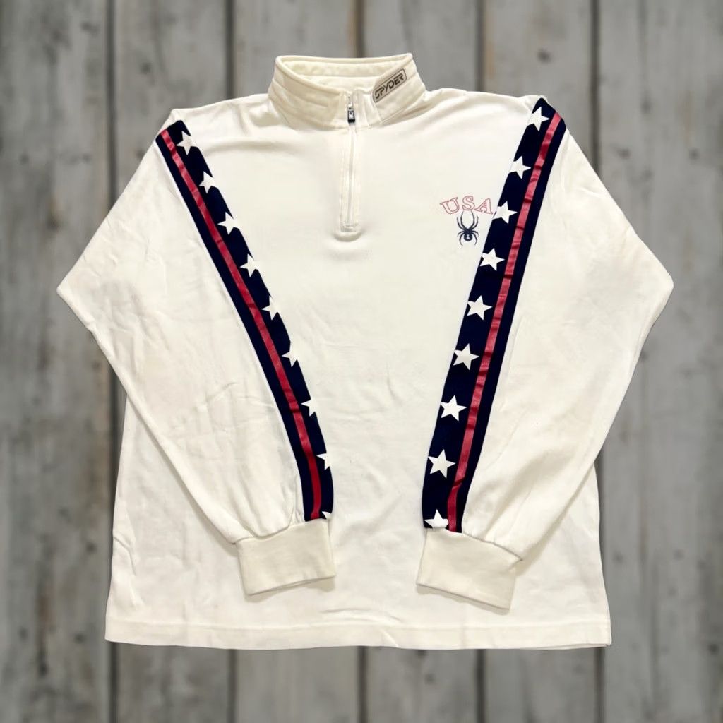 Spyder VINTAGE Spyder 1/4 Zip Shirt Mens L White Y2K Pullover Long-sleeve 90s USA Stars Size US L / EU 52-54 / 3 - 1 Thumbnail