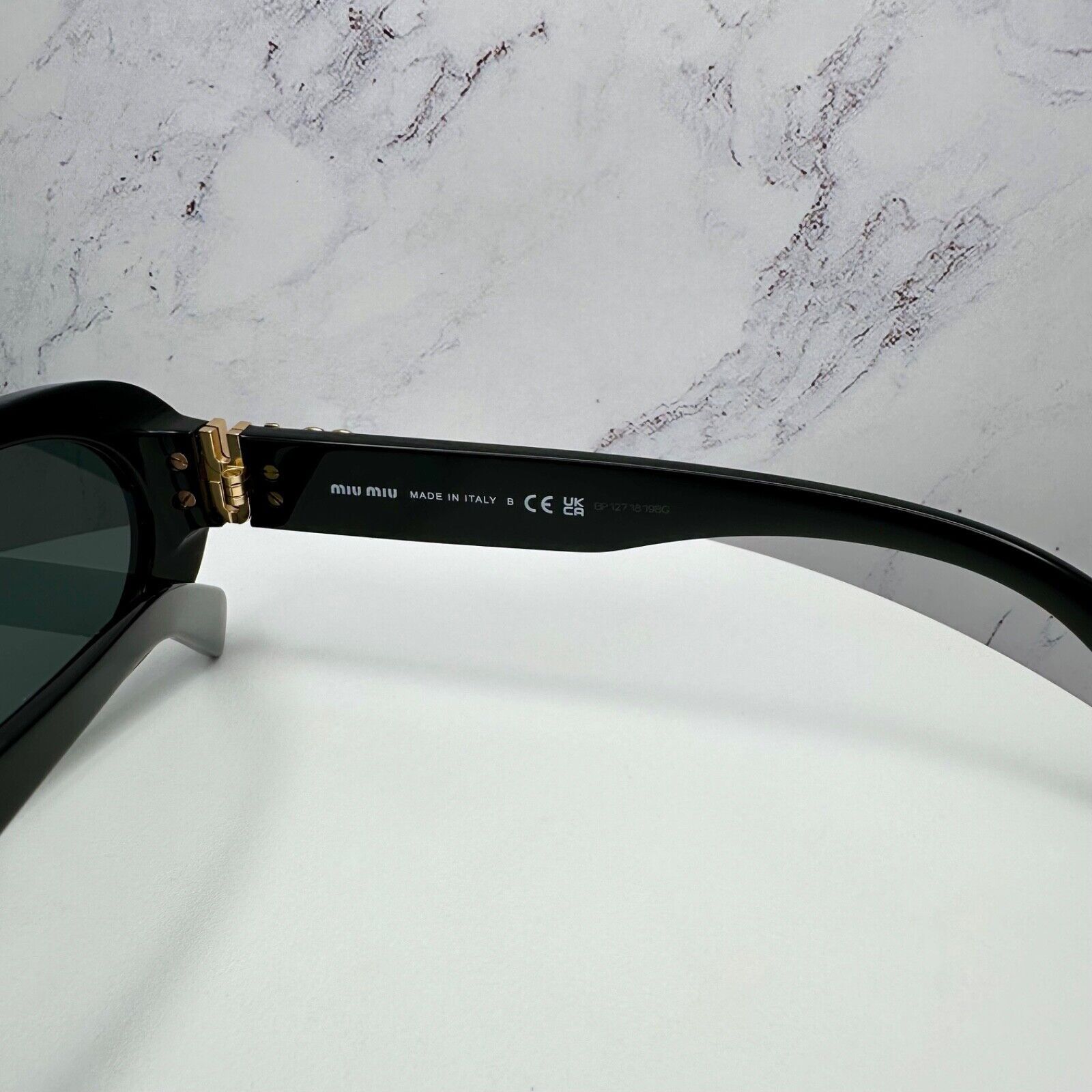 Miu Miu New MIU MIU Sunglasses Black Oval Gold Metal Logo Authentic Size ONE SIZE - 10 Thumbnail