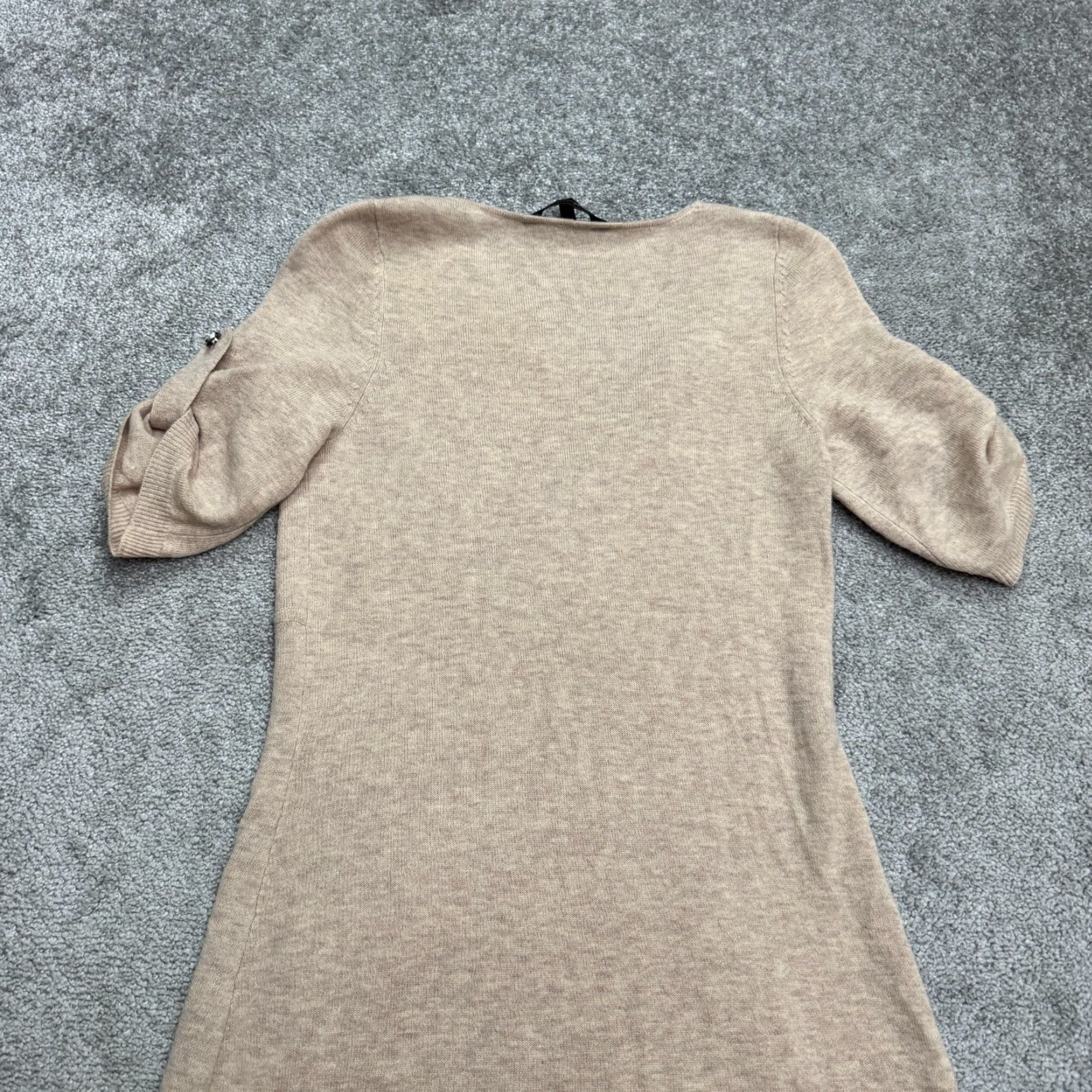 Bcbgmaxazria BCBGMaxazria Wool Midi Sweater Dress Womens 2XL Beige Blue Roll Tab Sleeve V-Neck Knit Zipper Short Sleeve Casual Workwear Modern Designer Holiday Size XXL / US 16-18 / IT 52-54 - 4 Thumbnail