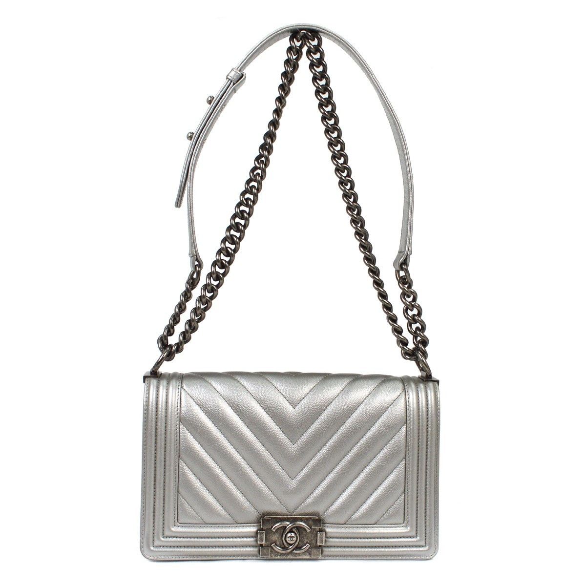 Chanel Boy Flap Bag Chevron Caviar