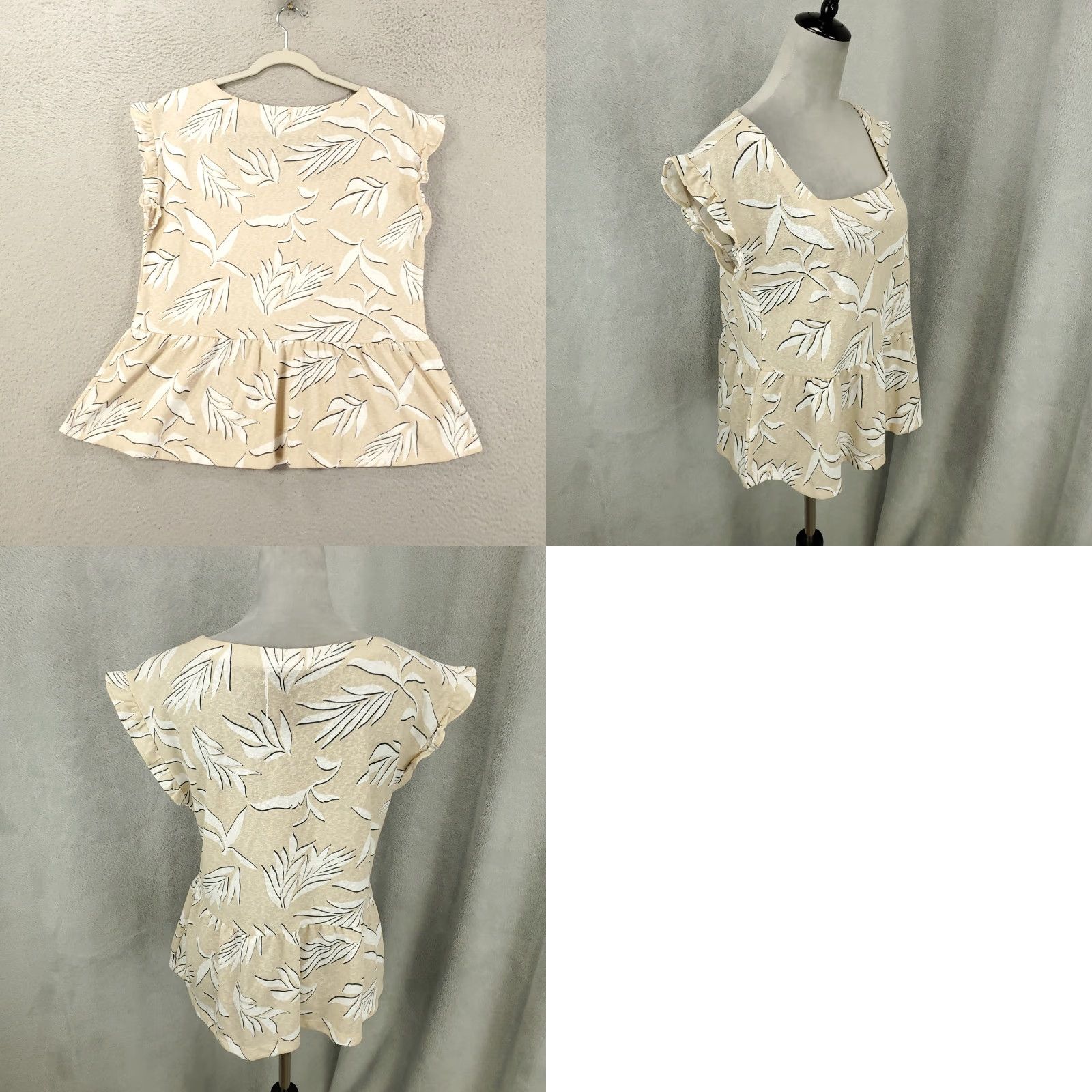 Loft LOFT New Blouse Womens Medium M Beige White Leaves Cap Flutter Sleeves NWT Size M / US 6-8 / IT 42-44 - 8 Thumbnail