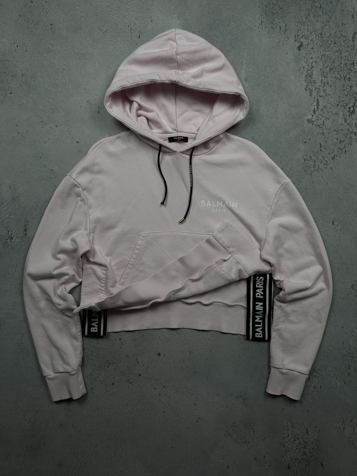 Balmain Balmain Paris Flocked Cropped Hoodie Lux With Logo Tape Trim Size S / US 4 / IT 40 - 13 Thumbnail