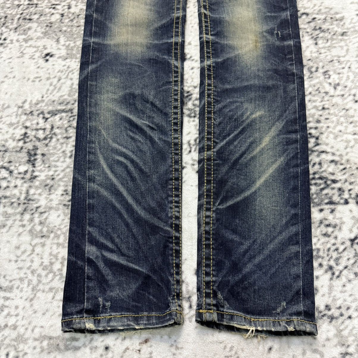 Beauty Beast Lolita Japan Claw Mark Fade Mud Wash Stacked Jeans Size 29" - 7 Thumbnail