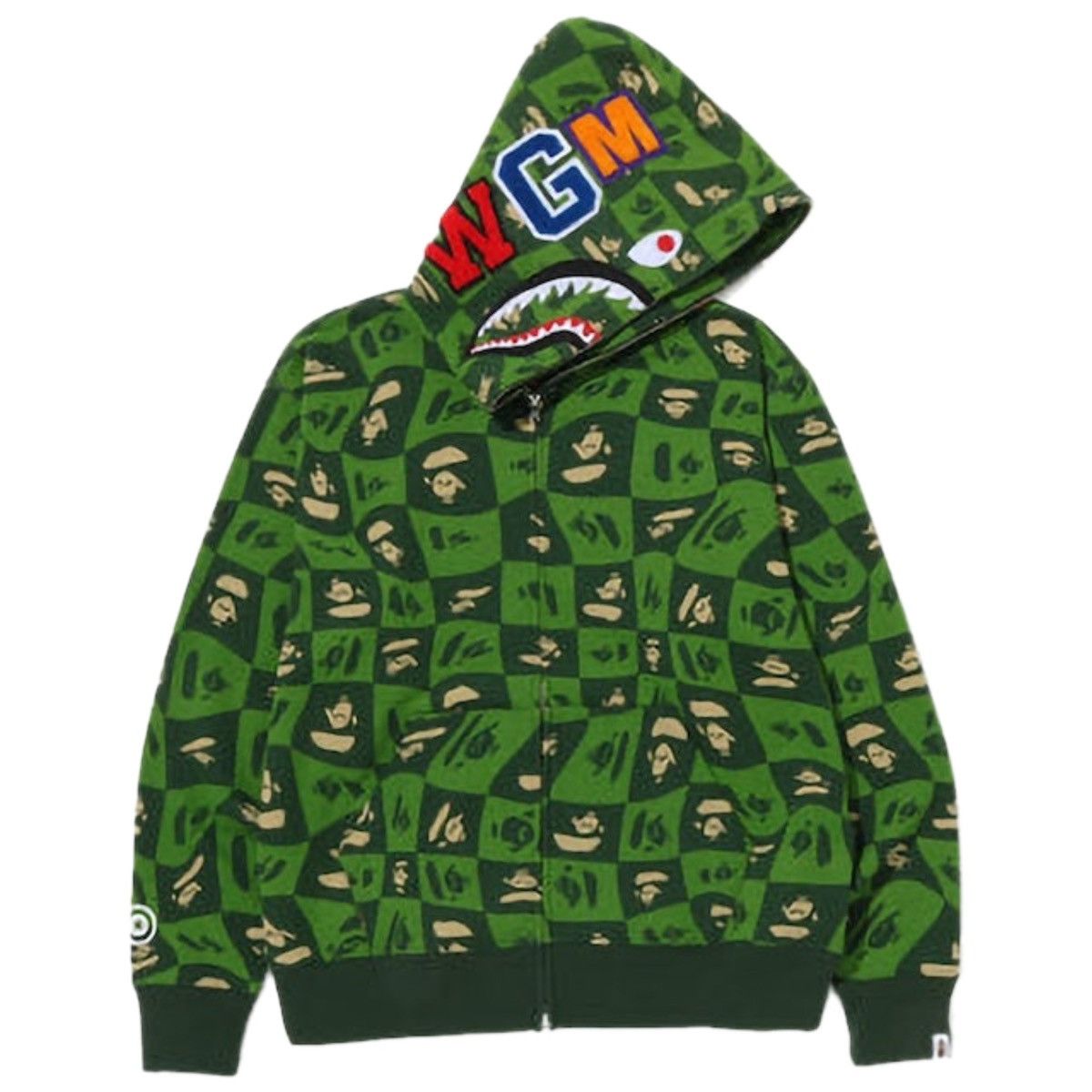 image of Bape Distortion Shark Relaxed Fit Full Zip Hoodie 2022 in Green, Men's (Size XL)