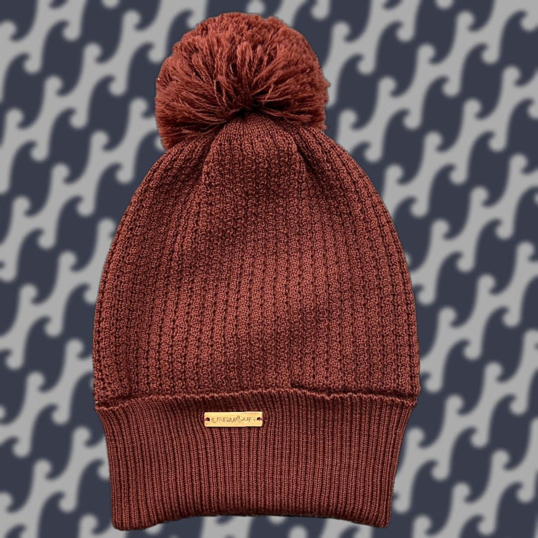 Vintage Lanullva Mahogny Womens Beanie Hat One Size Brown 100% Wool Pom Pom Knitted Beanie Womens Knit Hat Brown Lanullva Fashion Wool Beanie Mens Womens? Size ONE SIZE - 1 Thumbnail