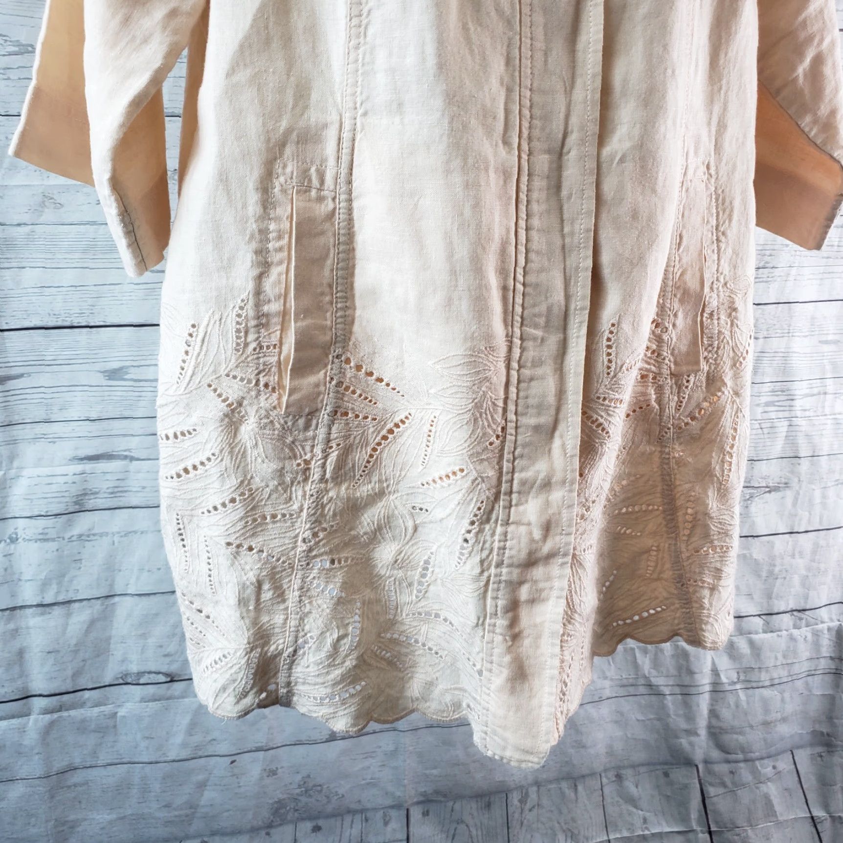 Vintage VINTAGE Chico's Womens Eyelet Linen Jacket Sz Large Peach 3/4 Sleeve Zips Size L / US 10 / IT 46 - 3 Thumbnail