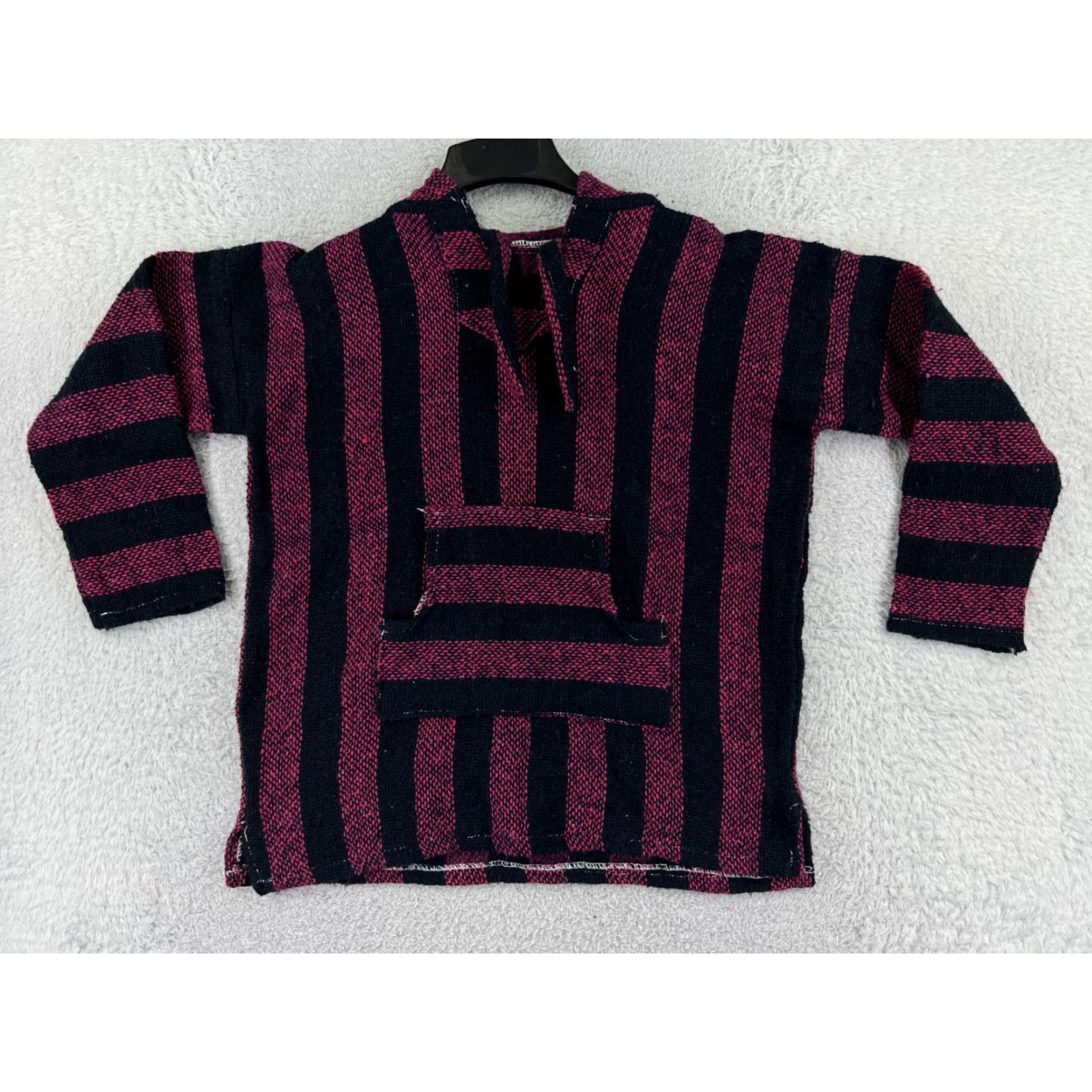 Vintage Baja Hoodie Mens Medium Red Black Acrylic Drug Rug Pocket Sweater Made Mexico Size US M / EU 48-50 / 2 - 2 Thumbnail