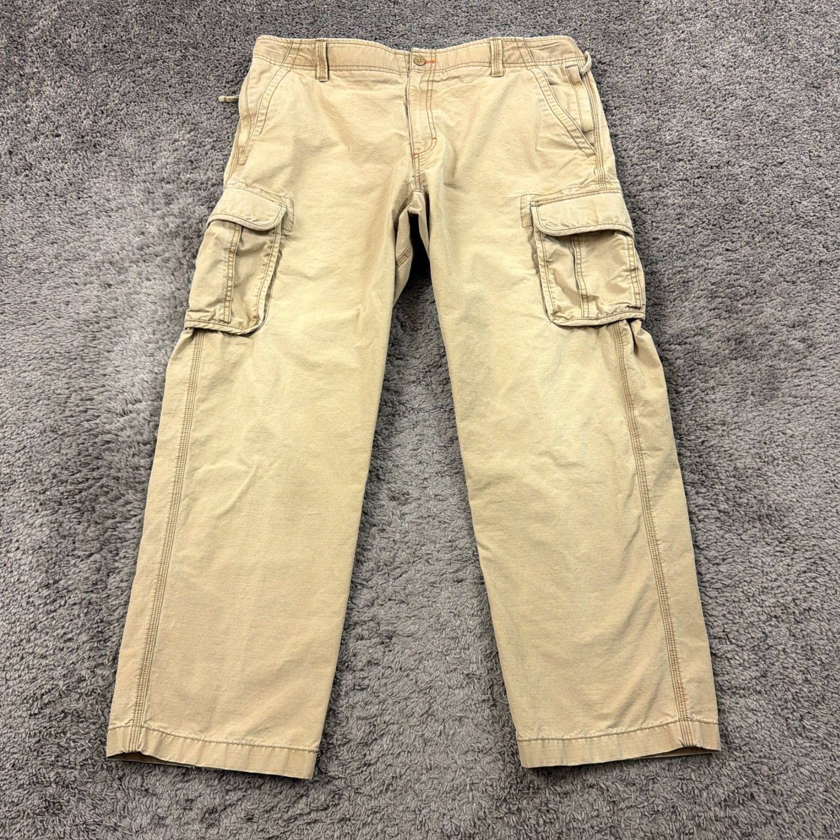 Vintage L.L. Bean Pants Mens 38 Cargo Canvas Beige Cotton Workwear Regular Straight Cargo Pocket 30 In Inseam 38x30 Mens Size US 38 / EU 54 - 2 Thumbnail