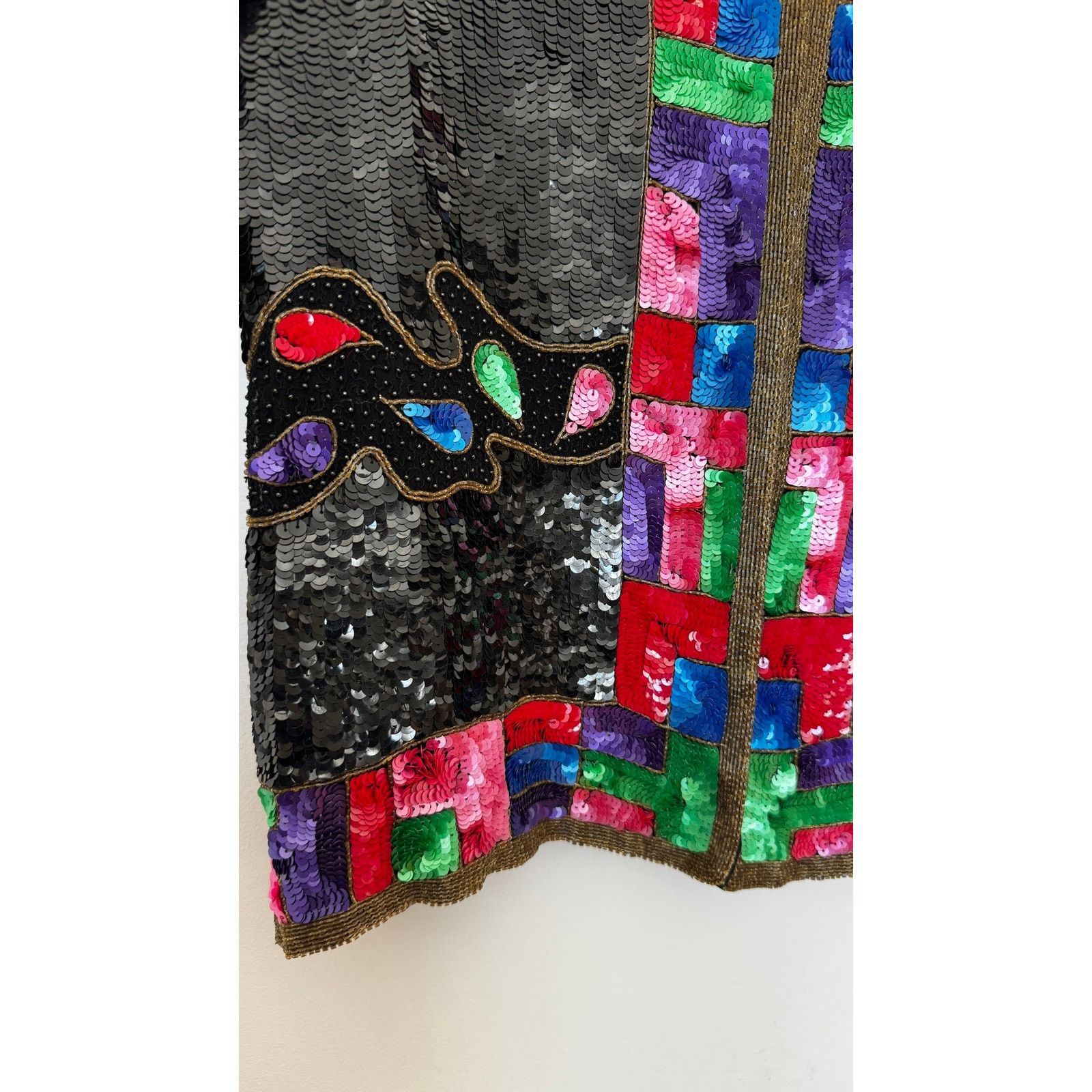 Vintage 1980s Pinky Creations Silk Sequin Jacket Black Medium Size M / US 6-8 / IT 42-44 - 6 Thumbnail