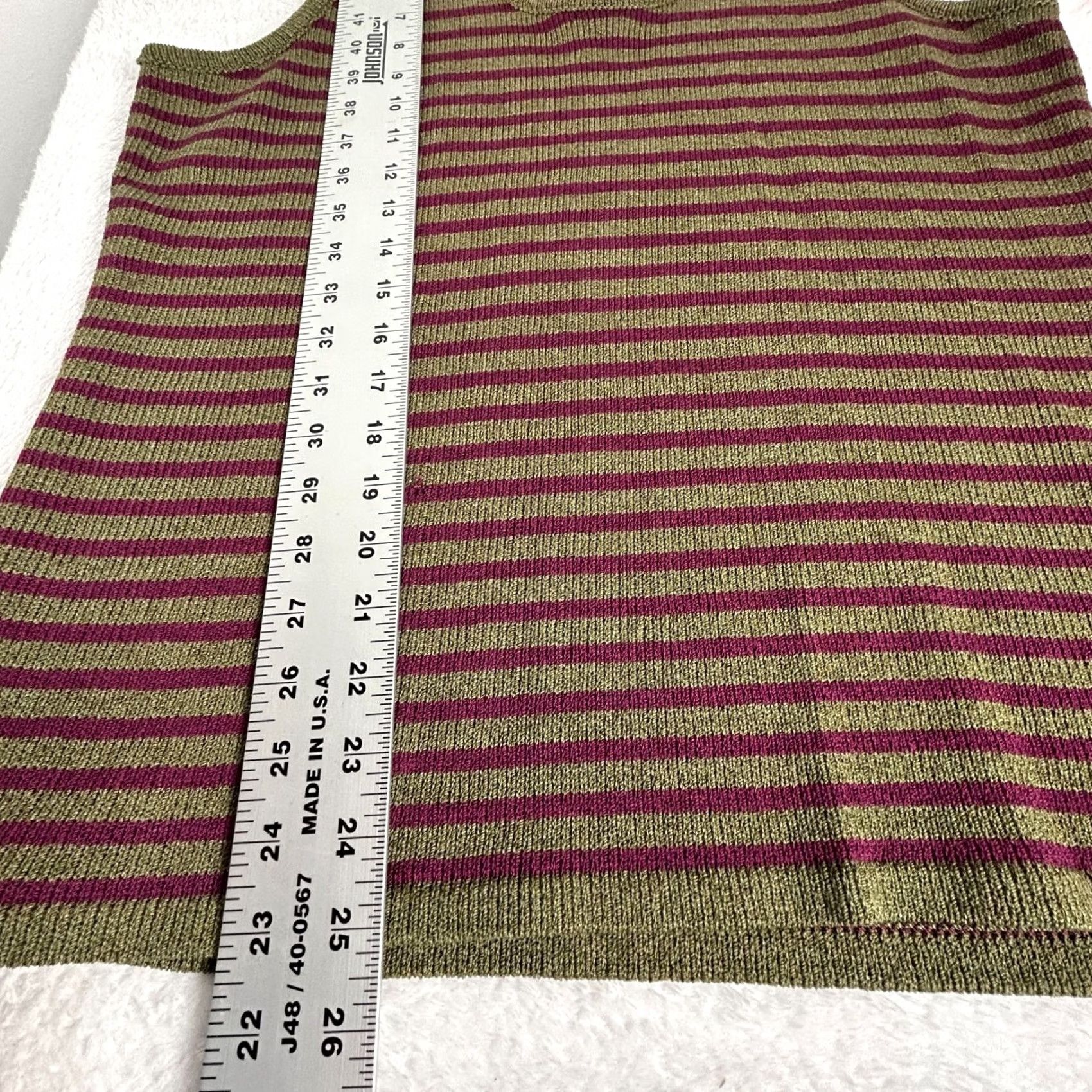 Vintage M.C Womens Wool Rayon Blend Scoop Neck Striped Knit Tank Top Green/Purple Casual Shirt Womens M Green Striped Wool Rayon Tank 90s style (no) Size M / US 6-8 / IT 42-44 - 7 Thumbnail