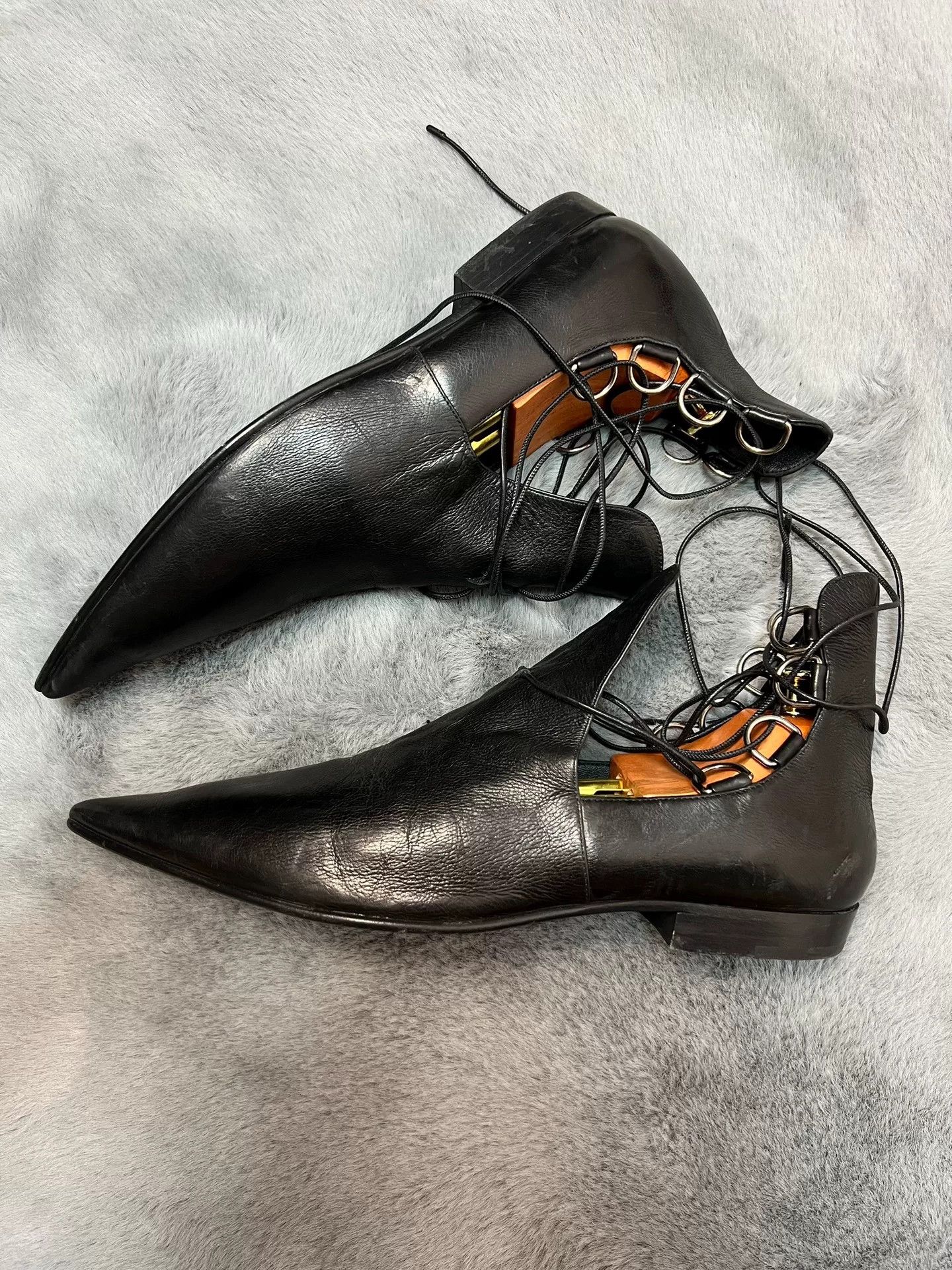 Saint Laurent Paris Saint Laurent Leather Lace-Up Pointed Boots Size US 12.5 / EU 45-46 - 1 Thumbnail