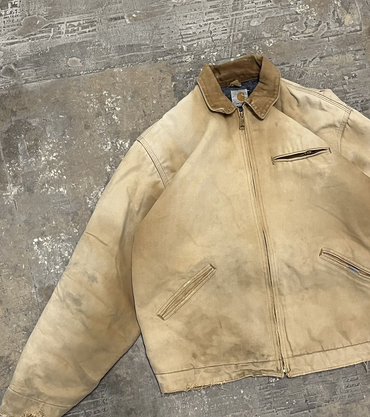image of Faded Blanket Lined Carhartt Detroit Jacket in Tan, Men's (Size Large)