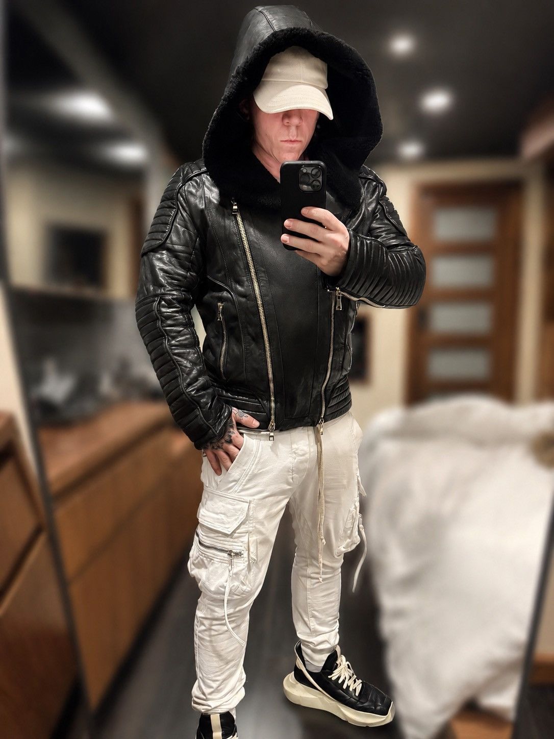 Balmain Balmain Moto Leather Shearling Hooded Biker Jacket Size US L / EU 52-54 / 3 - 9 Thumbnail