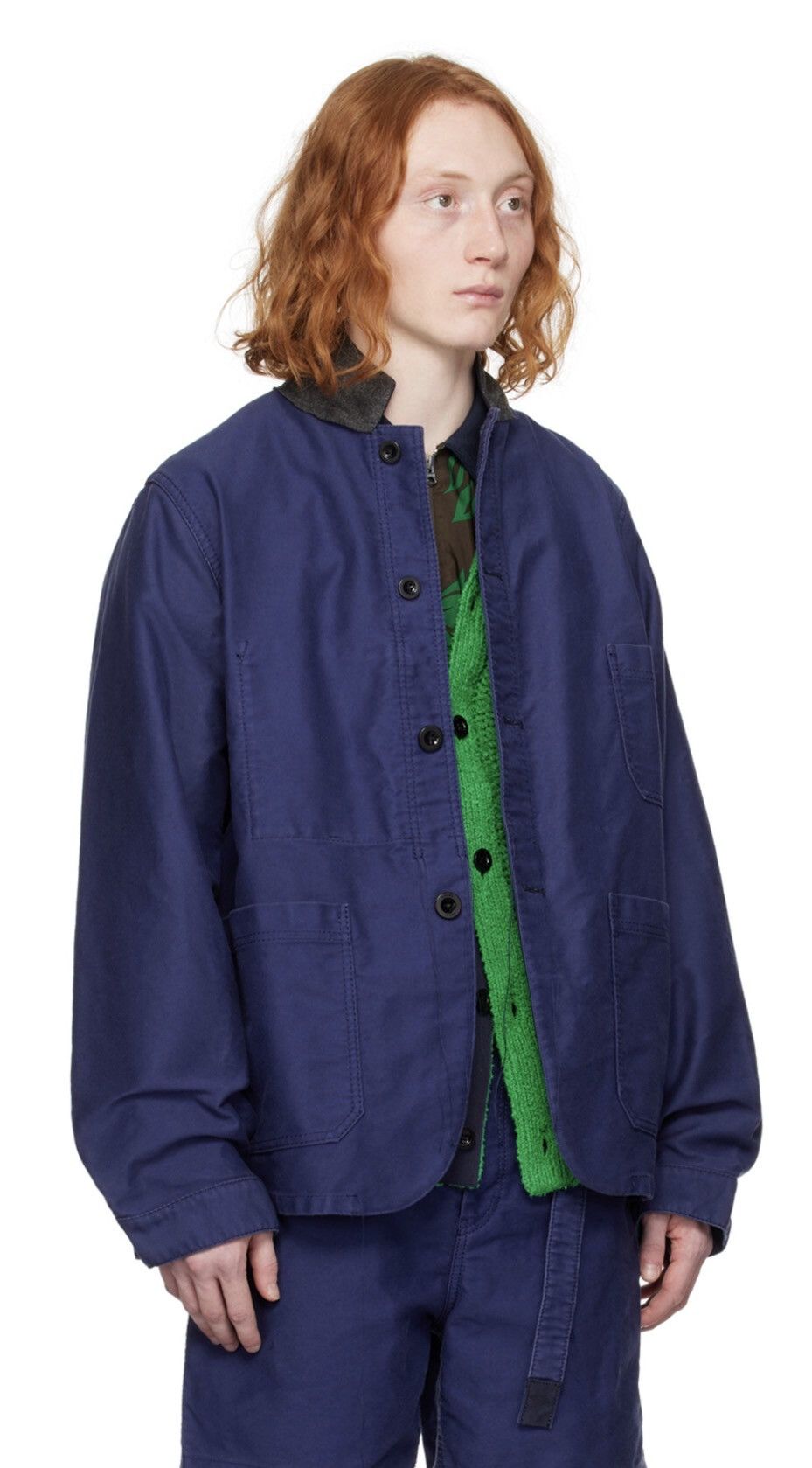Sacai Blue Loose Thread Moleskin Jacket Size US M / EU 48-50 / 2 - 6 Thumbnail