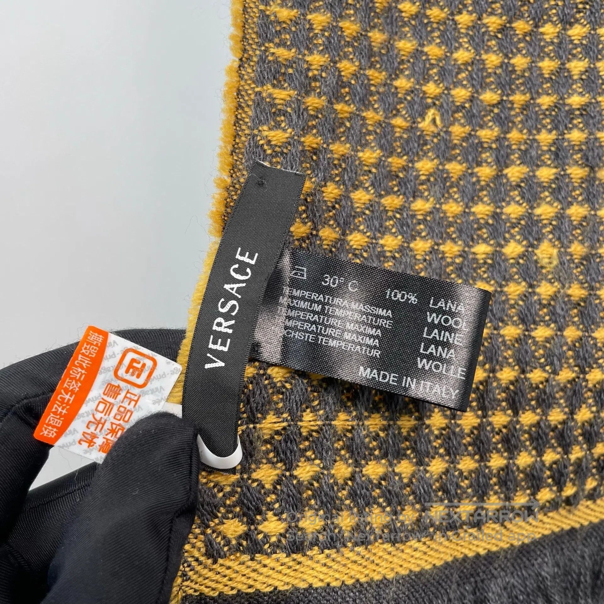 Versace Versace Yellow Plaid Pattern Embroidered Cashmere Scarf| Size ONE SIZE - 6 Thumbnail