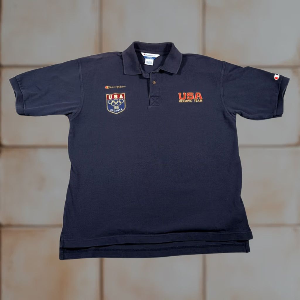Champion VINTAGE Champion Atlanta USA 90s Polo Shirt Mens Blue Large Casual Shirt Size US L / EU 52-54 / 3 - 1 Thumbnail