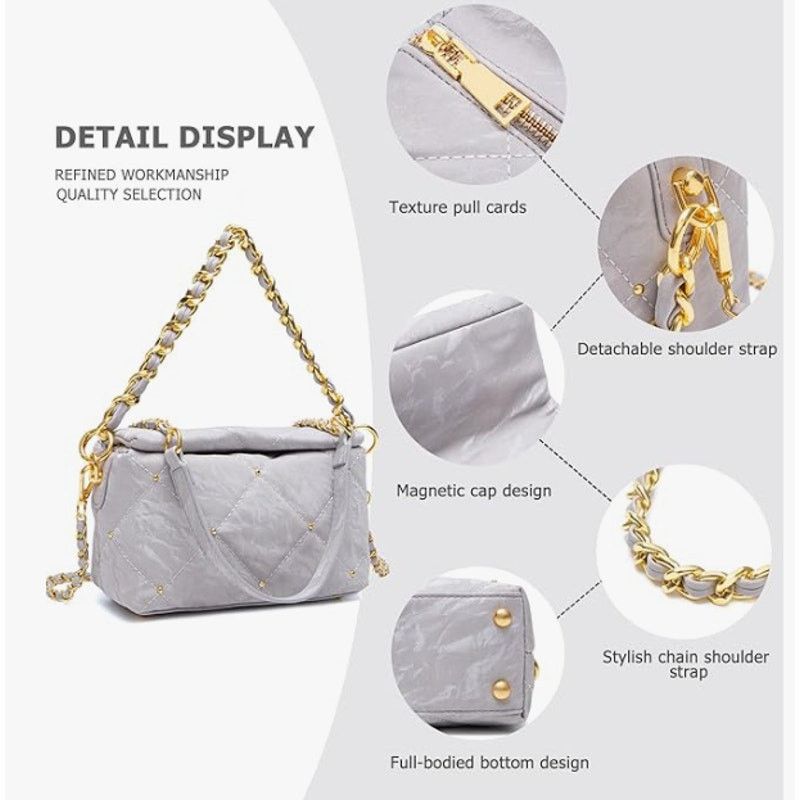 The Unbranded Brand Quilted Crossbody PUShoulder 2 Chains 7.4"× 2.9"× 4.7" Size ONE SIZE - 4 Thumbnail