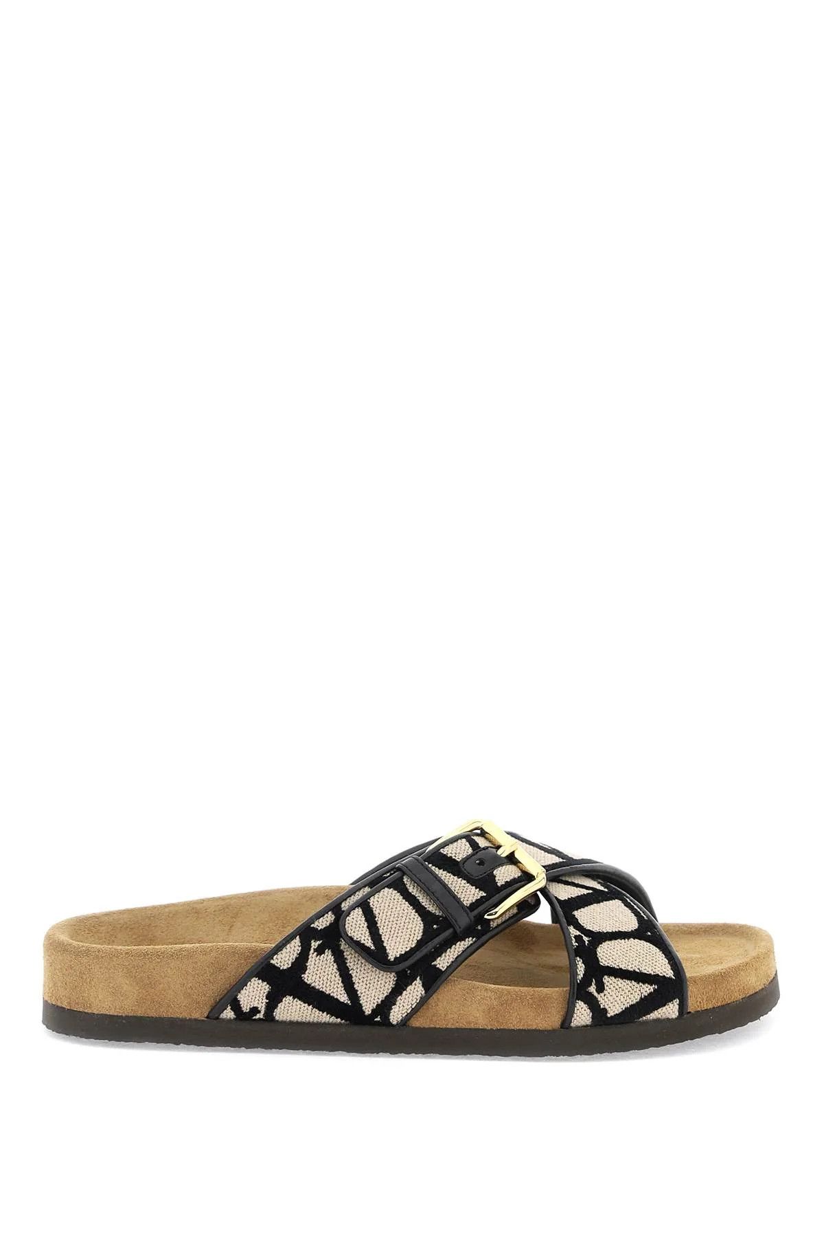 Valentino o1s22i1n0924 Iconographer Canvas Slides in Black & Beige Size US 6 / IT 36 - 1 Thumbnail