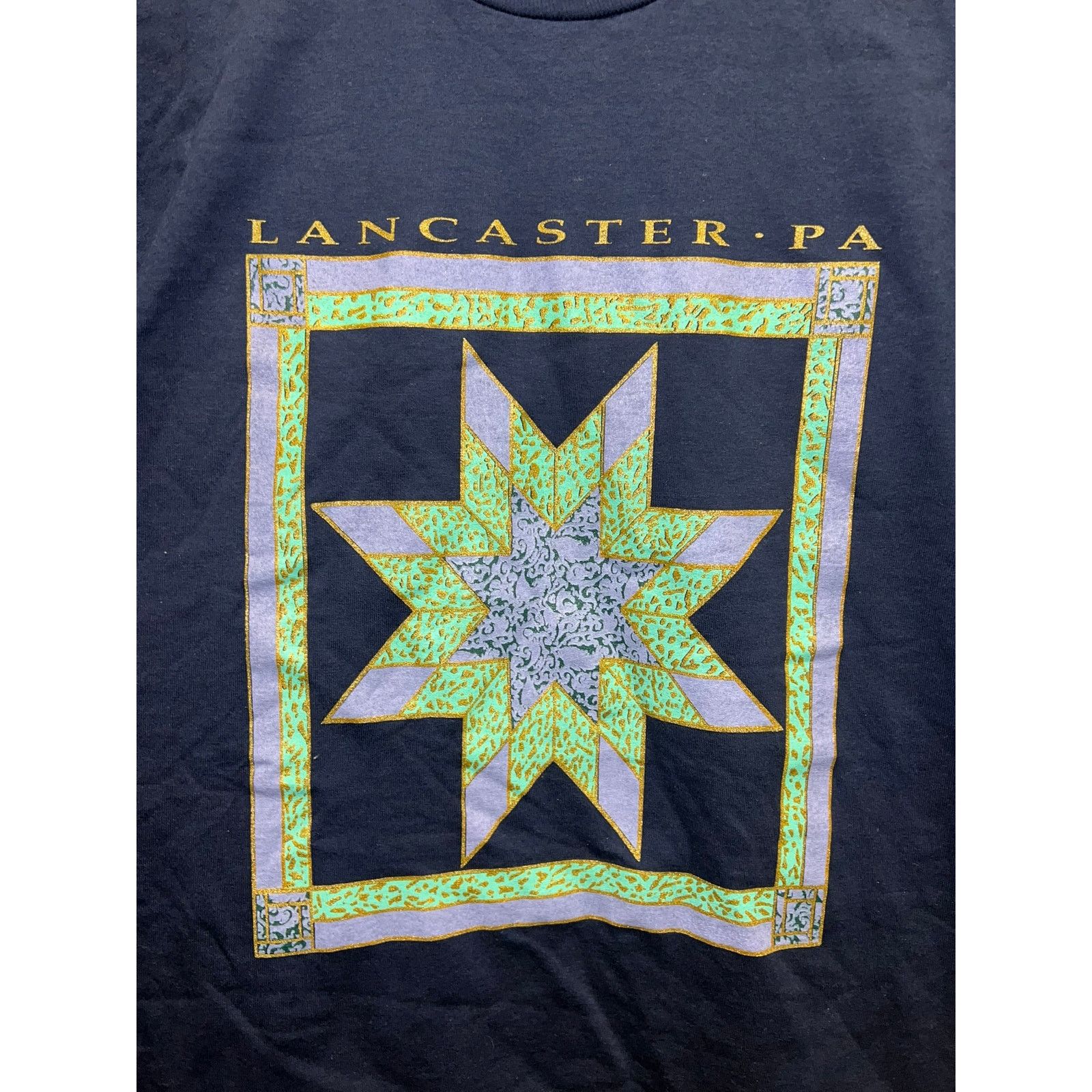 Jerzees Vintage Lancaster Shirt PA Pennsylvania Blue Quilt Tee VTG Size US M / EU 48-50 / 2 - 4 Thumbnail