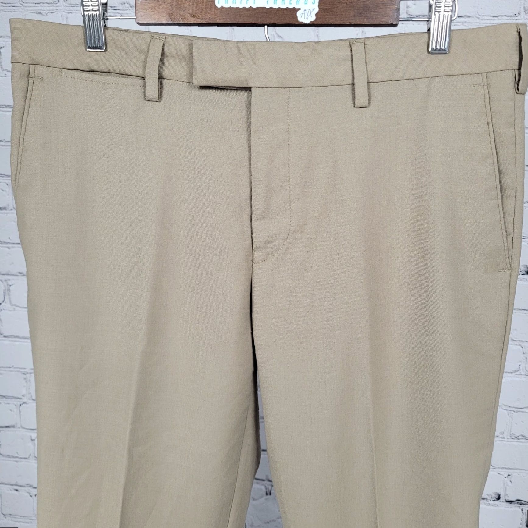 Vintage Louis Raphael Luxe Tan Wool Blend Stretch Slim Fit Flat Front Pants 35x30 Men Size US 35 - 5 Thumbnail