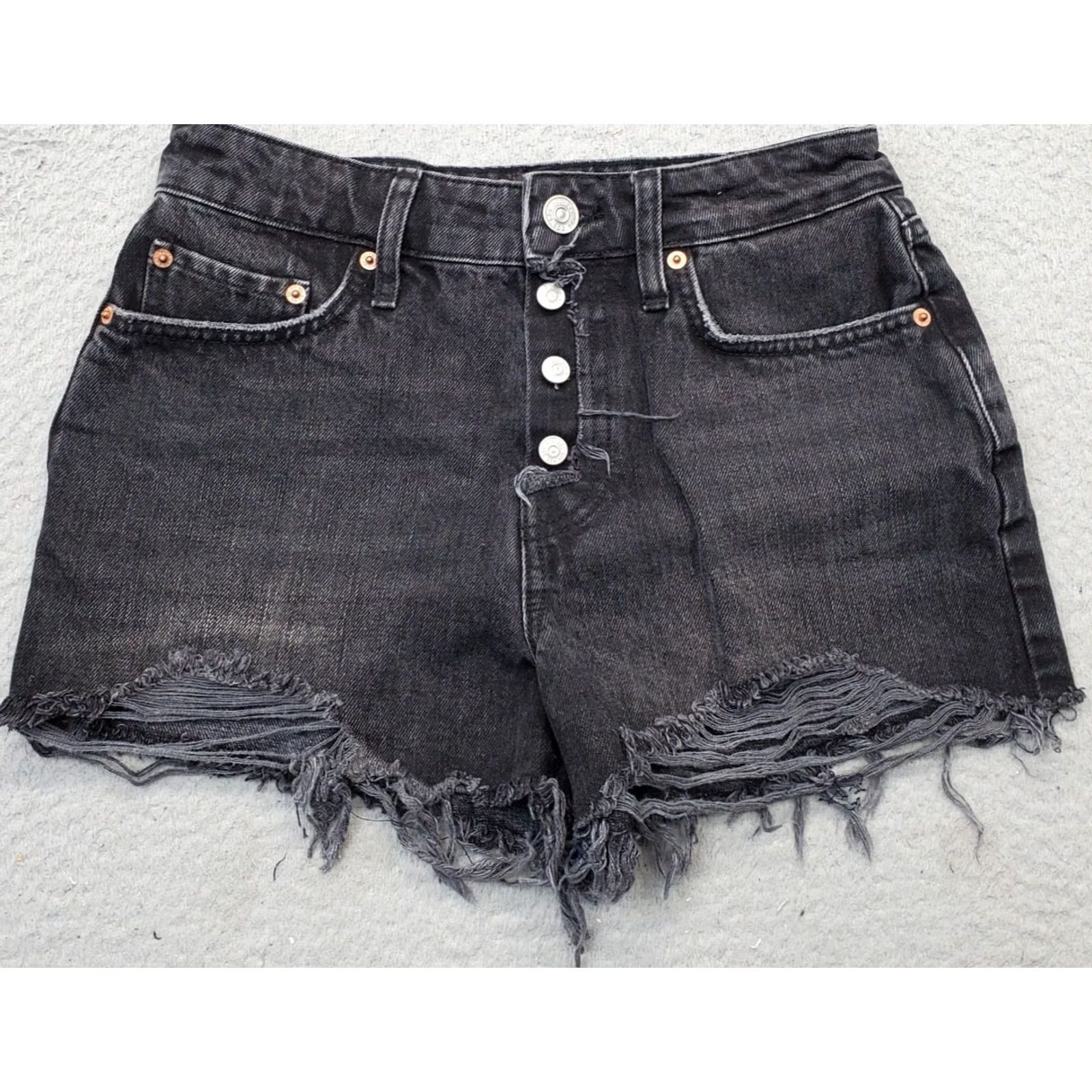 Bdg BDG Urban Outfitters Summer Cut-Off Shorts Womens Size 26 Black Distressed Button Fly Size 26" / US 2 / IT 38 - 2 Thumbnail
