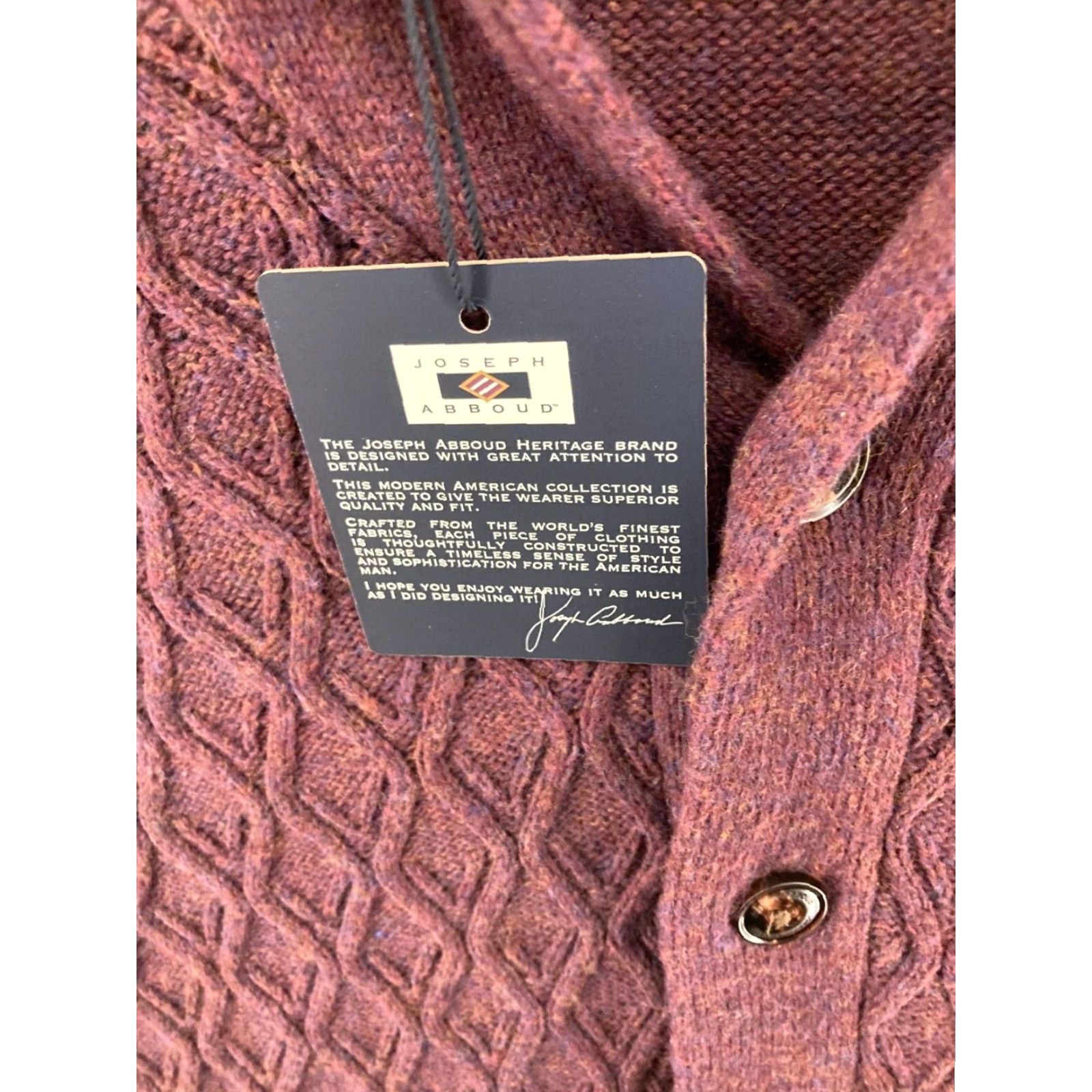 Joseph Abboud Joseph Abboud Mens Cardigan Sweater NWT Burgundy Large Cable-Knit V-Neck Wool Blend with Pockets Size US L / EU 52-54 / 3 - 6 Thumbnail