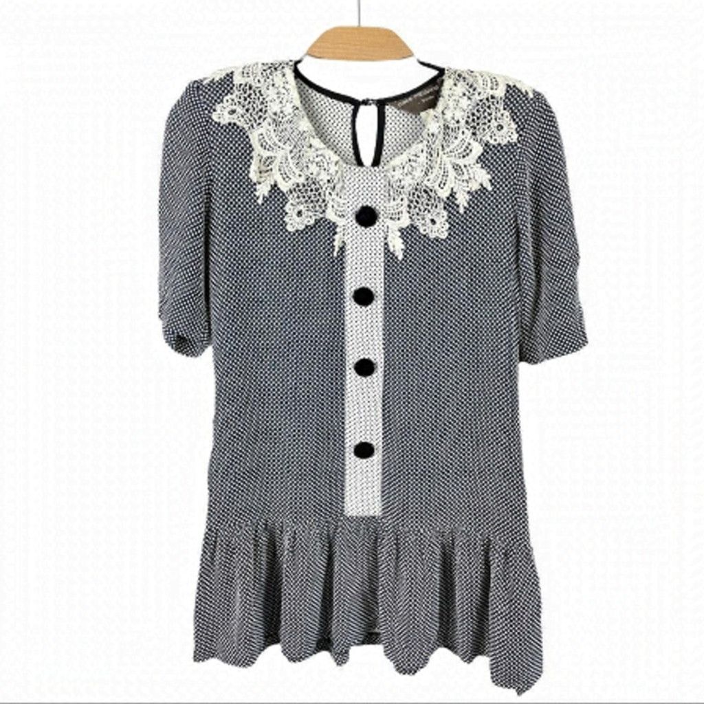 Paco Rabanne Vtg Paco Rabanne Cottagecore Lace Collar SS Blouse M Size M / US 6-8 / IT 42-44 - 3 Thumbnail