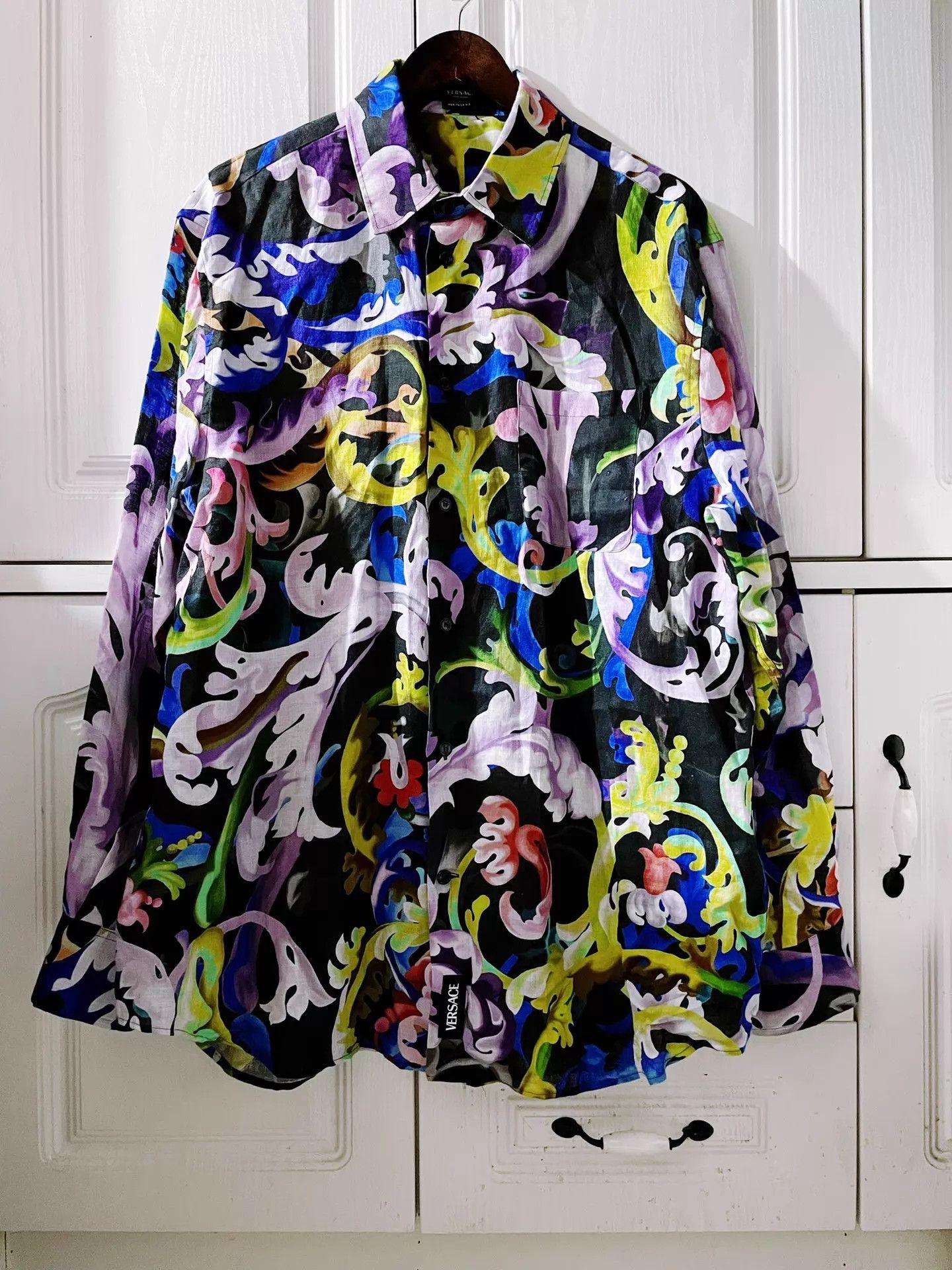 Versace Versace Runway Baroque Print Linen Long Sleeve Shirt XL Size US L / EU 52-54 / 3 - 1 Thumbnail
