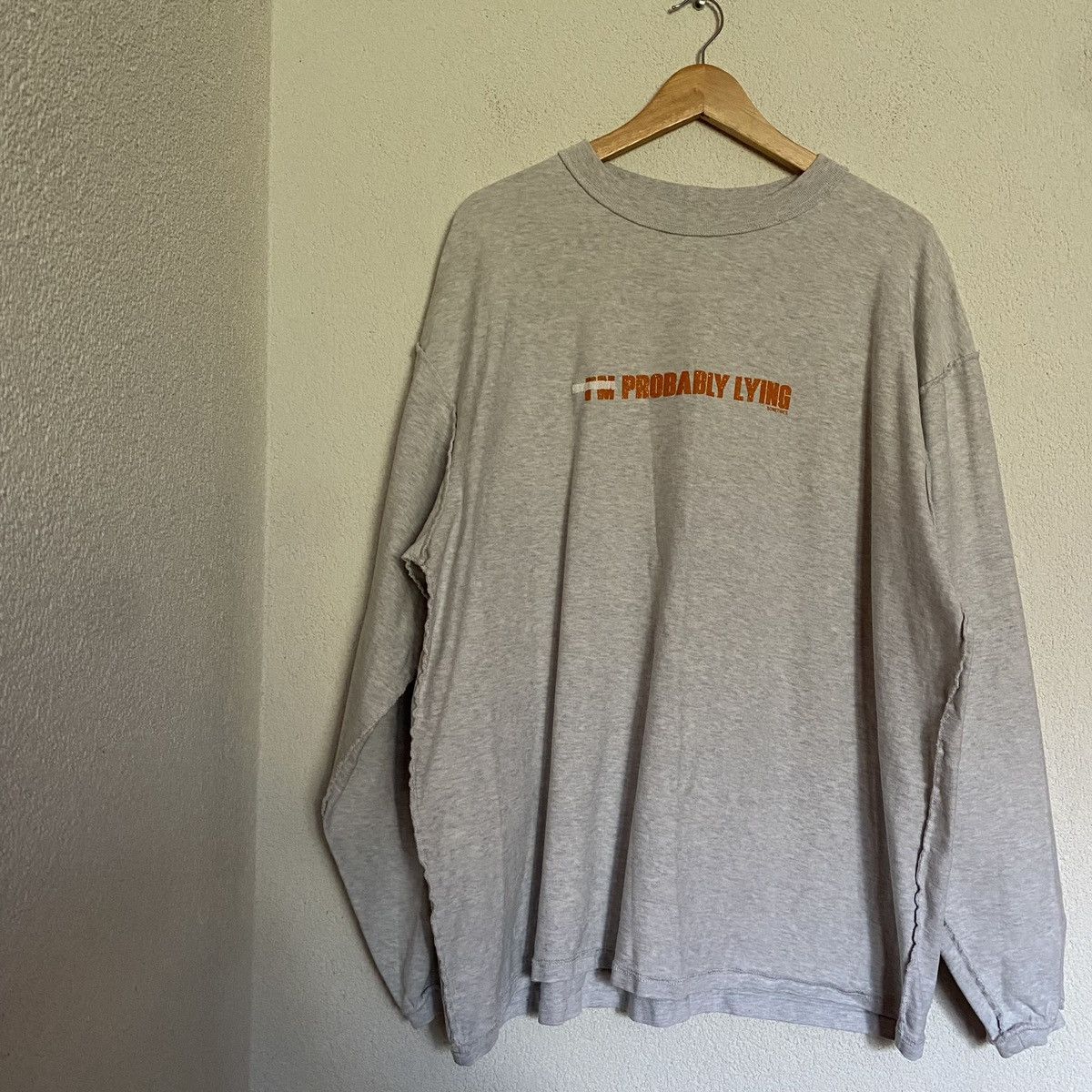 image of Vetements My Boyfriend Is A Vampire Inside Out Crewneck in Grey, Men's (Size Small)