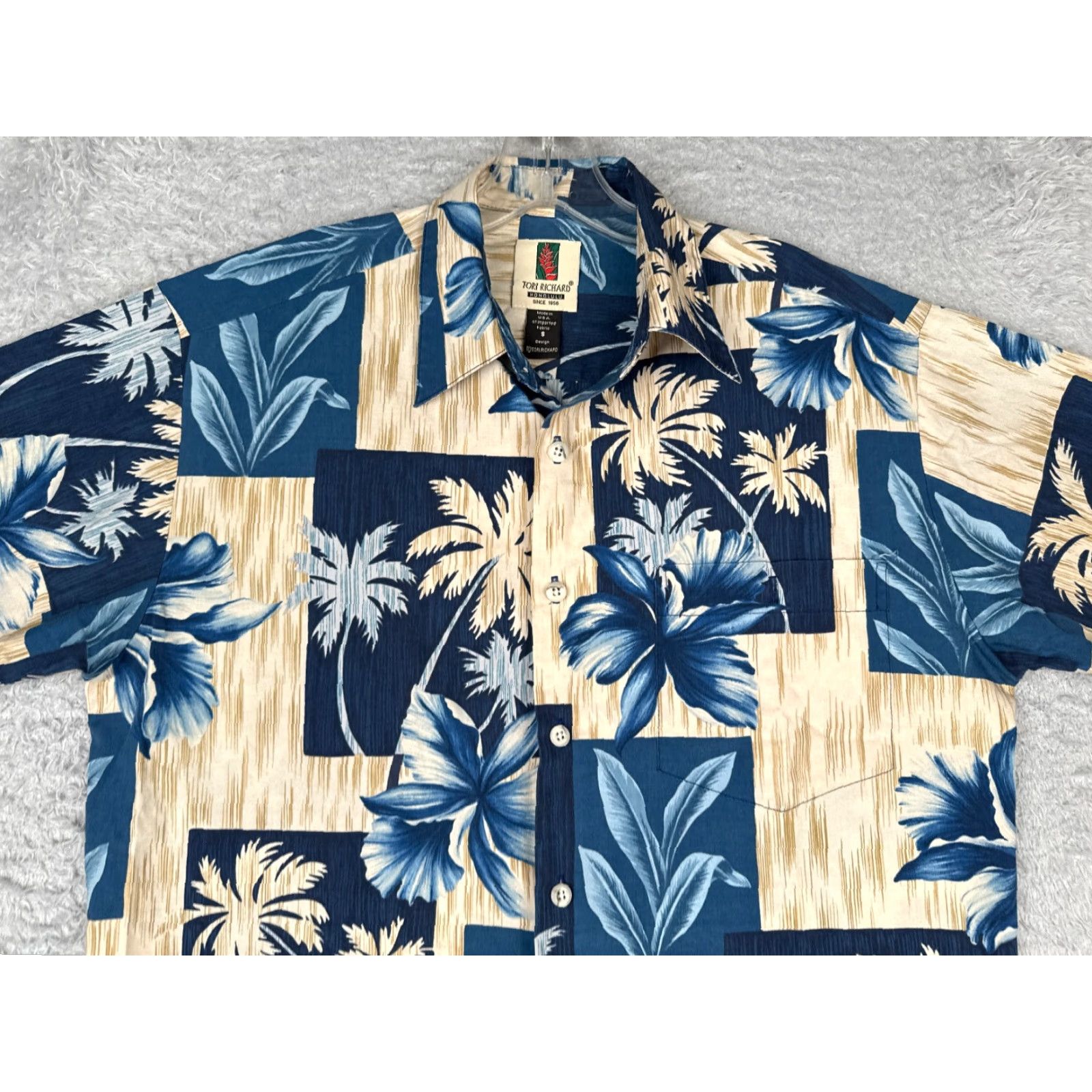 Tori Richard VINTAGE Tori Richard Shirt Men Small Blue Beige Cotton Blend Palm Tree Hawaiian Shirt Size US S / EU 44-46 / 1 - 4 Thumbnail