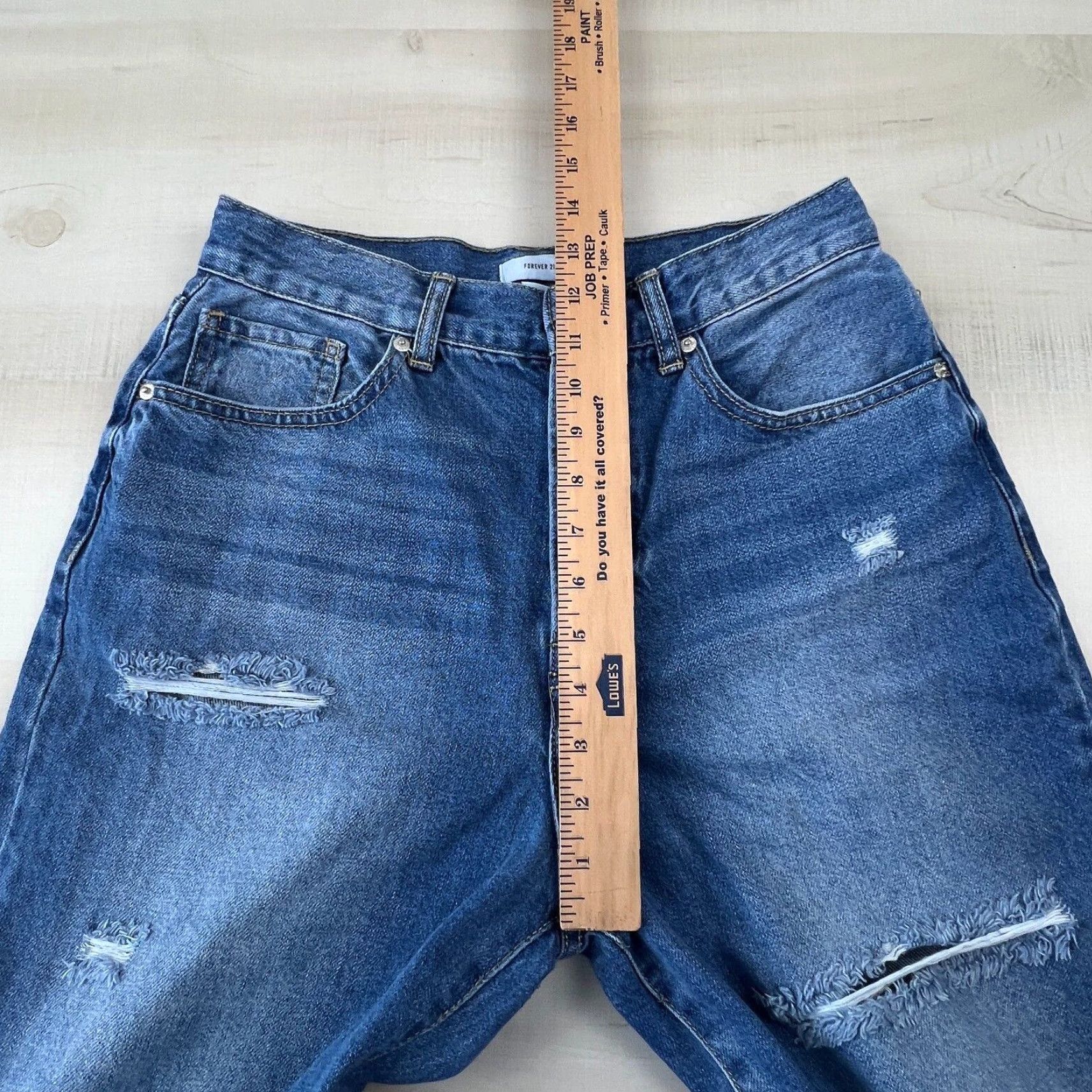 Forever 21 Forever 21 Women's Boyfriend Jeans, Size 29, Distressed Ripped Frayed Blue Cotton Blend Size 29" - 6 Thumbnail