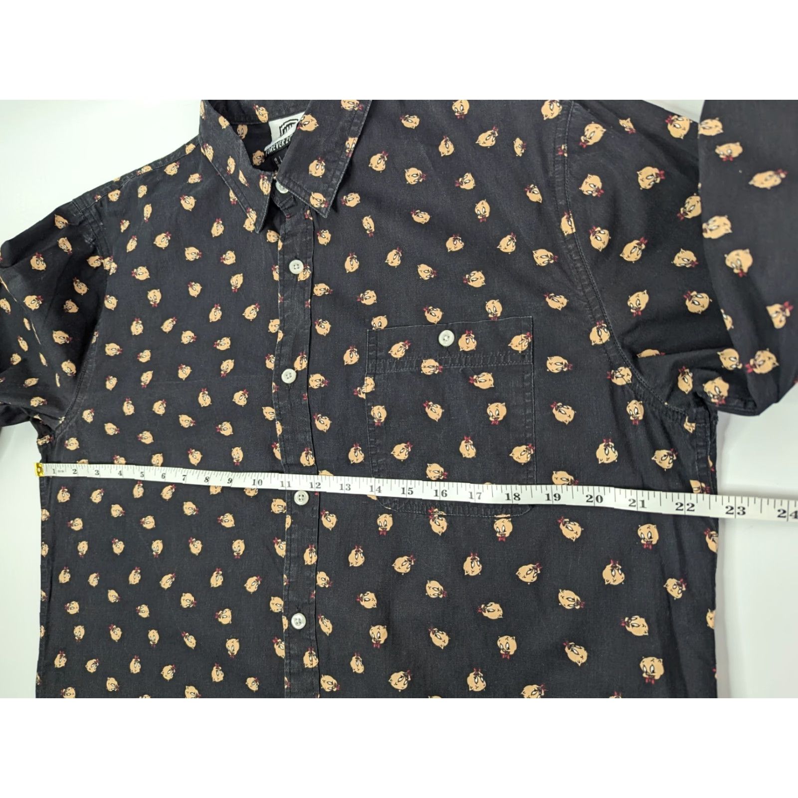 Forever 21 FOREVER 21 Warner Bros Porky Pig Long Sleeve Button Front Shirt L Black Cotton Mens Button-Up 90s Theme Size US L / EU 52-54 / 3 - 6 Thumbnail